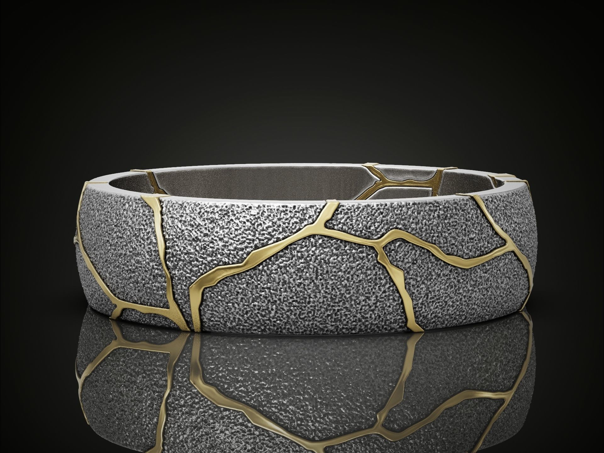 Kintsugi japan art band ring 3D print model_4