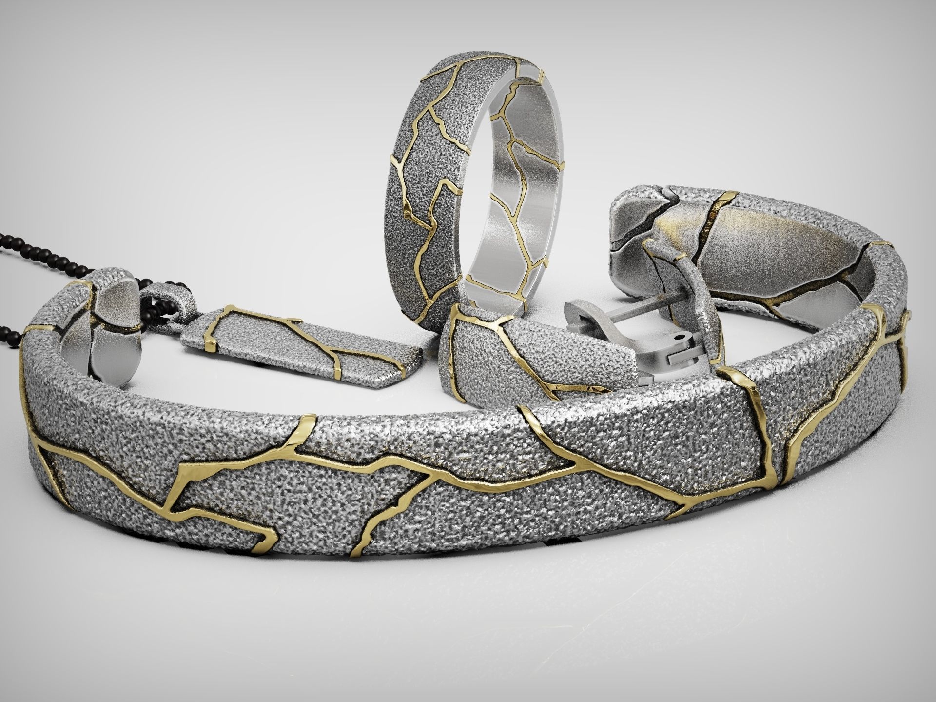 Kintsugi japan art oriental style jewelry set 3D Model Collection_2