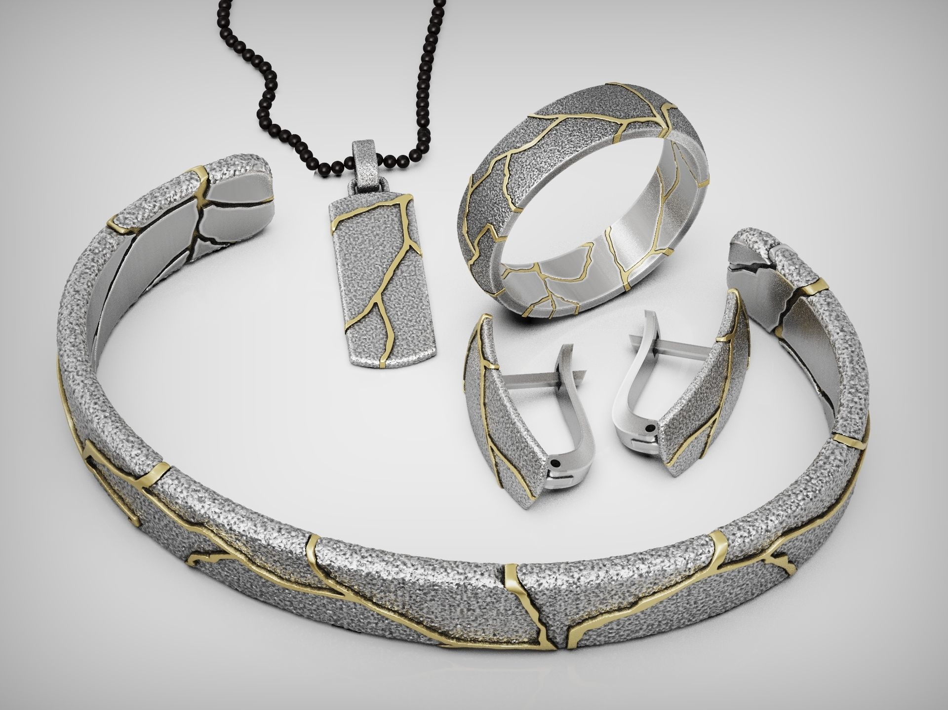 Kintsugi japan art oriental style jewelry set 3D Model Collection_4