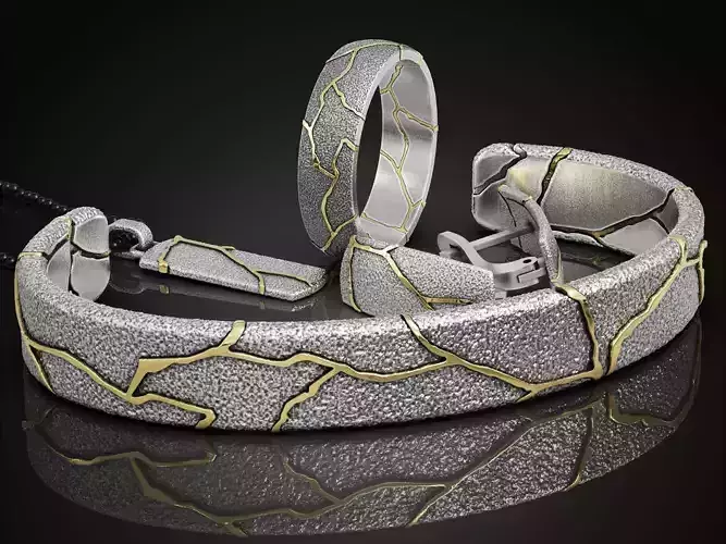 Kintsugi japan art oriental style jewelry set 3D Model Collection