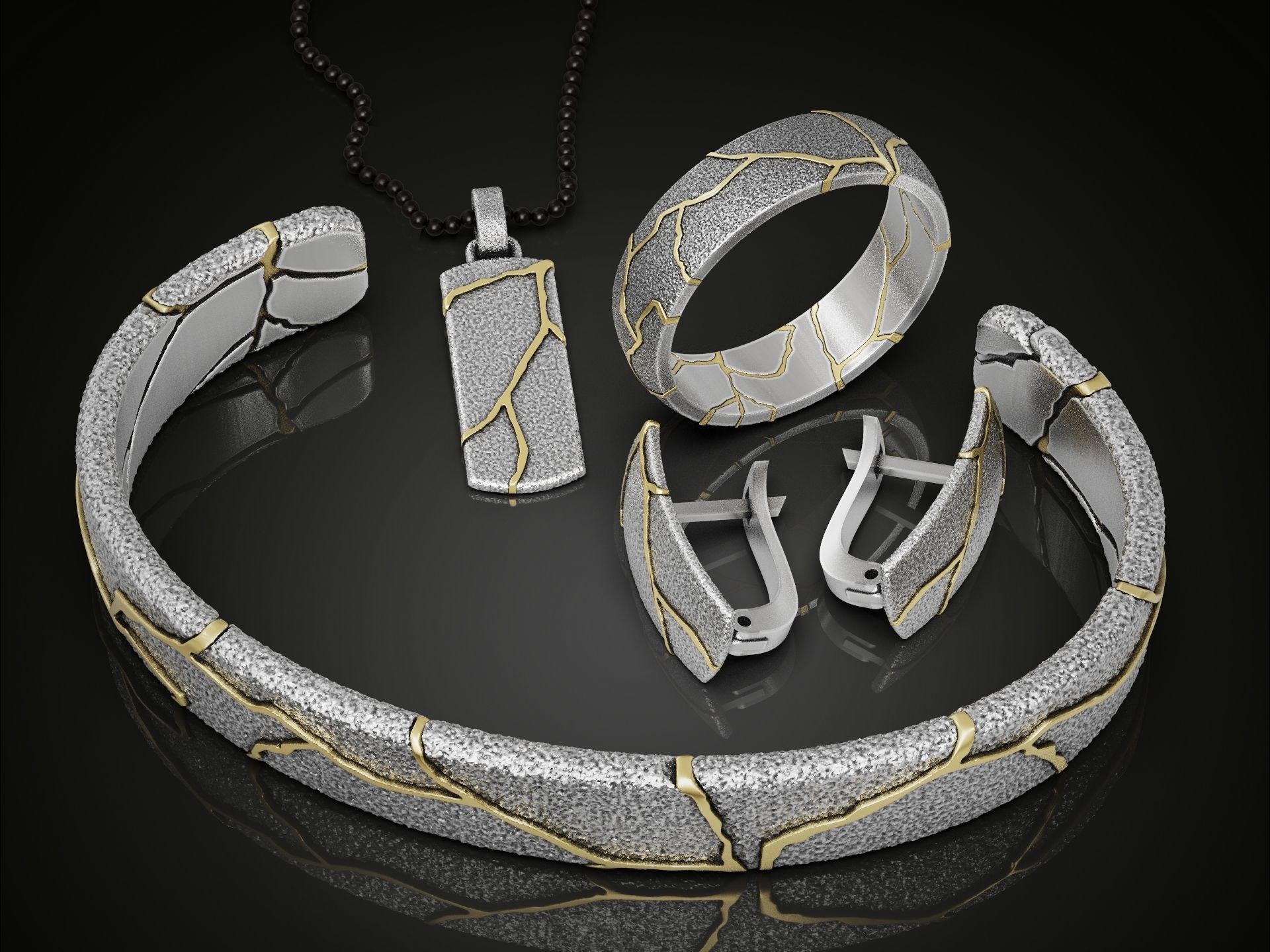 Kintsugi japan art oriental style jewelry set 3D Model Collection_1