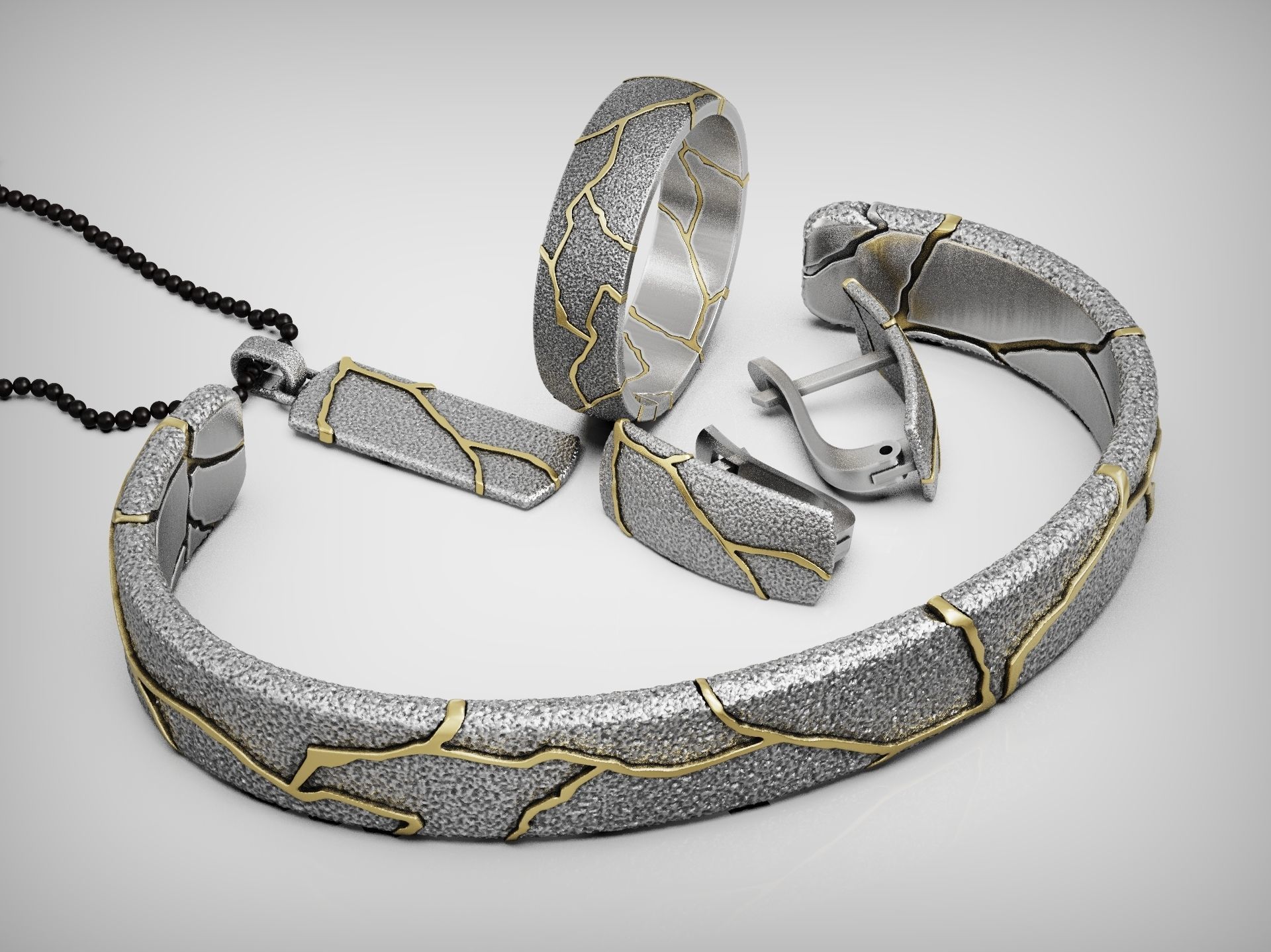 Kintsugi japan art oriental style jewelry set 3D Model Collection_3