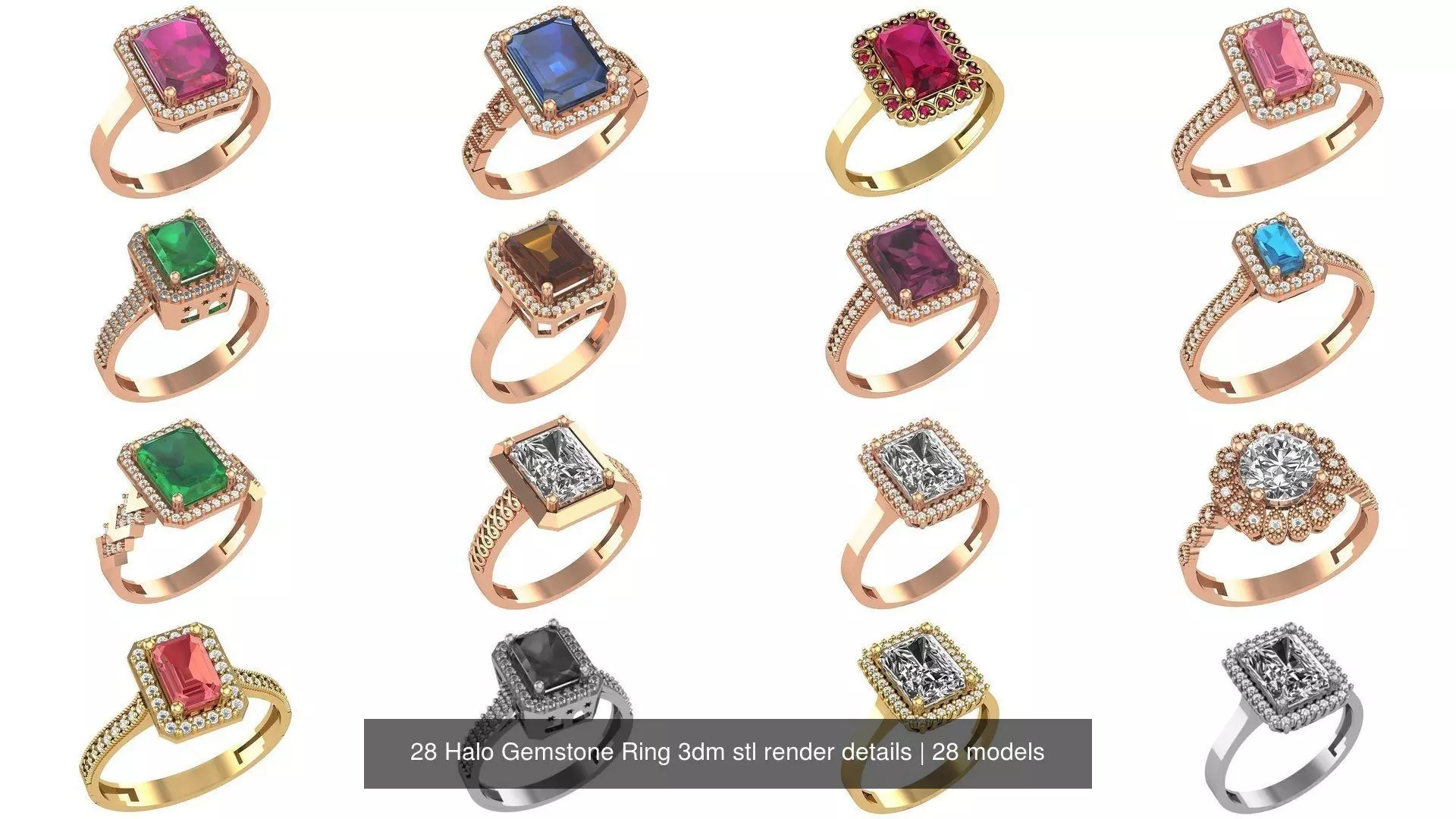 28 Halo Gemstone Ring 3dm stl render details 3D Model Collection_0