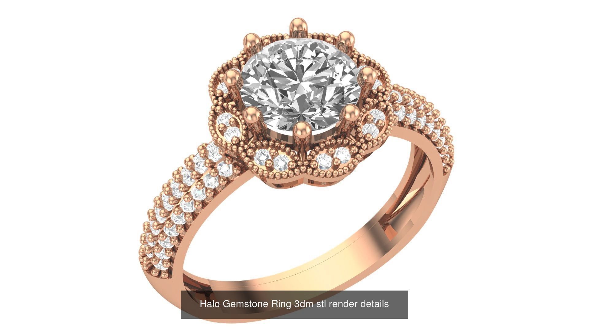 28 Halo Gemstone Ring 3dm stl render details 3D Model Collection_14