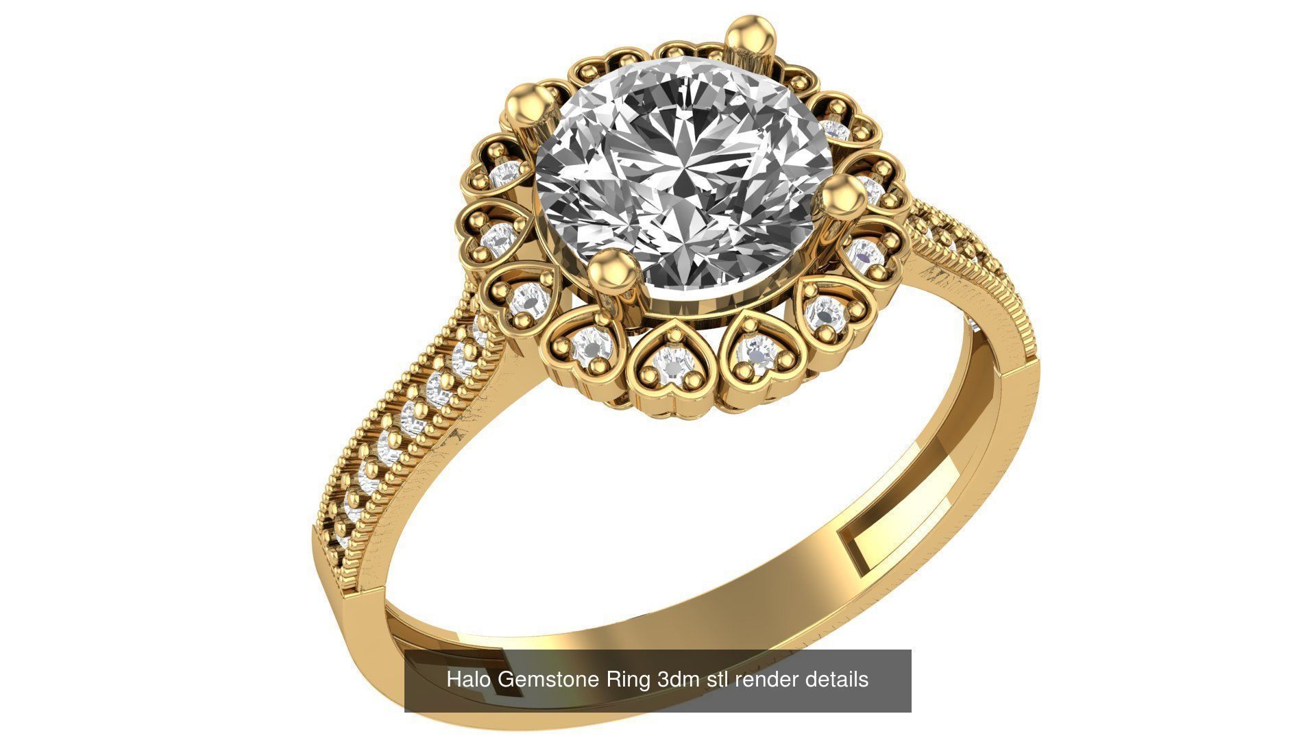 28 Halo Gemstone Ring 3dm stl render details 3D Model Collection_17