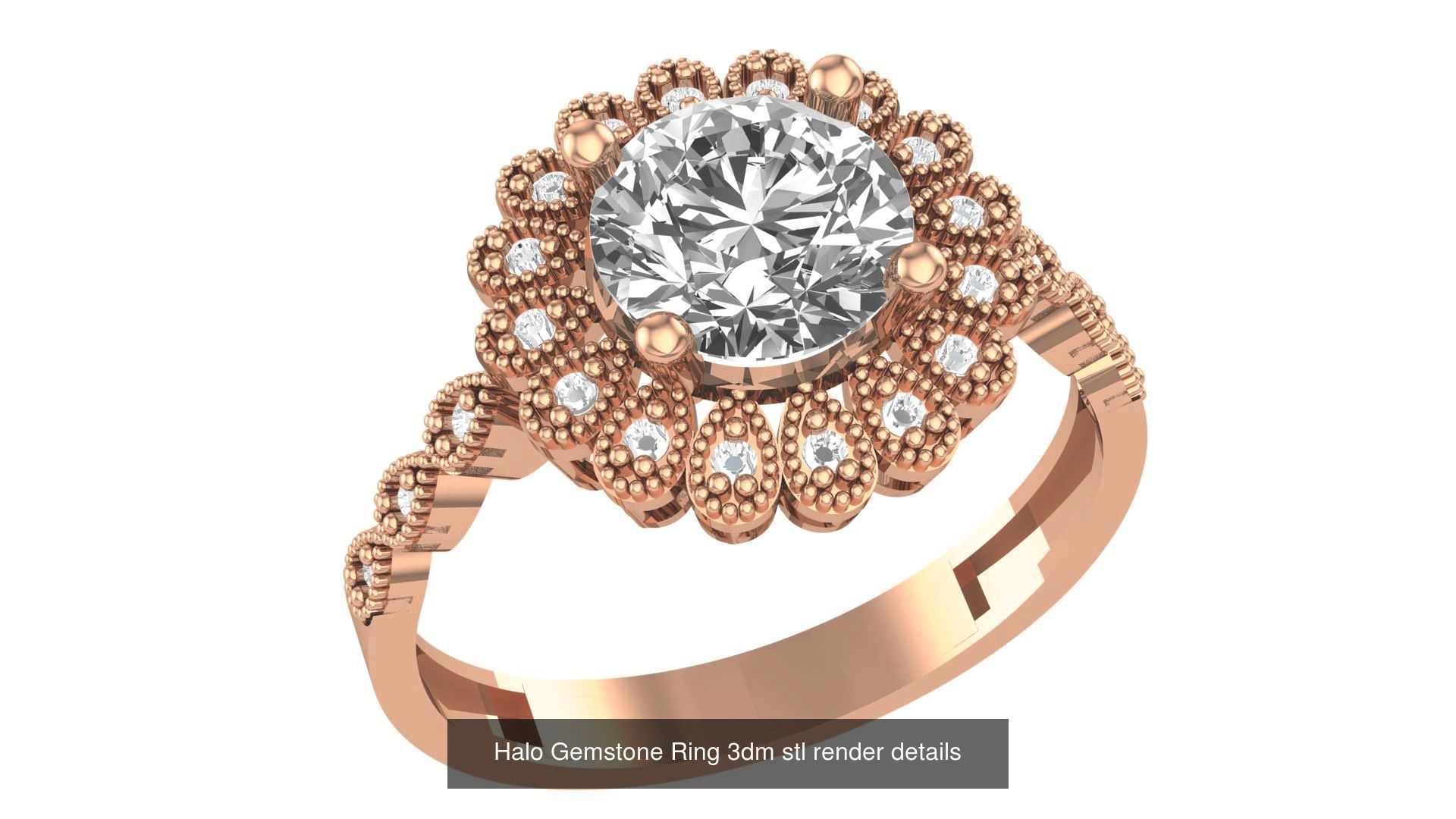 28 Halo Gemstone Ring 3dm stl render details 3D Model Collection_29
