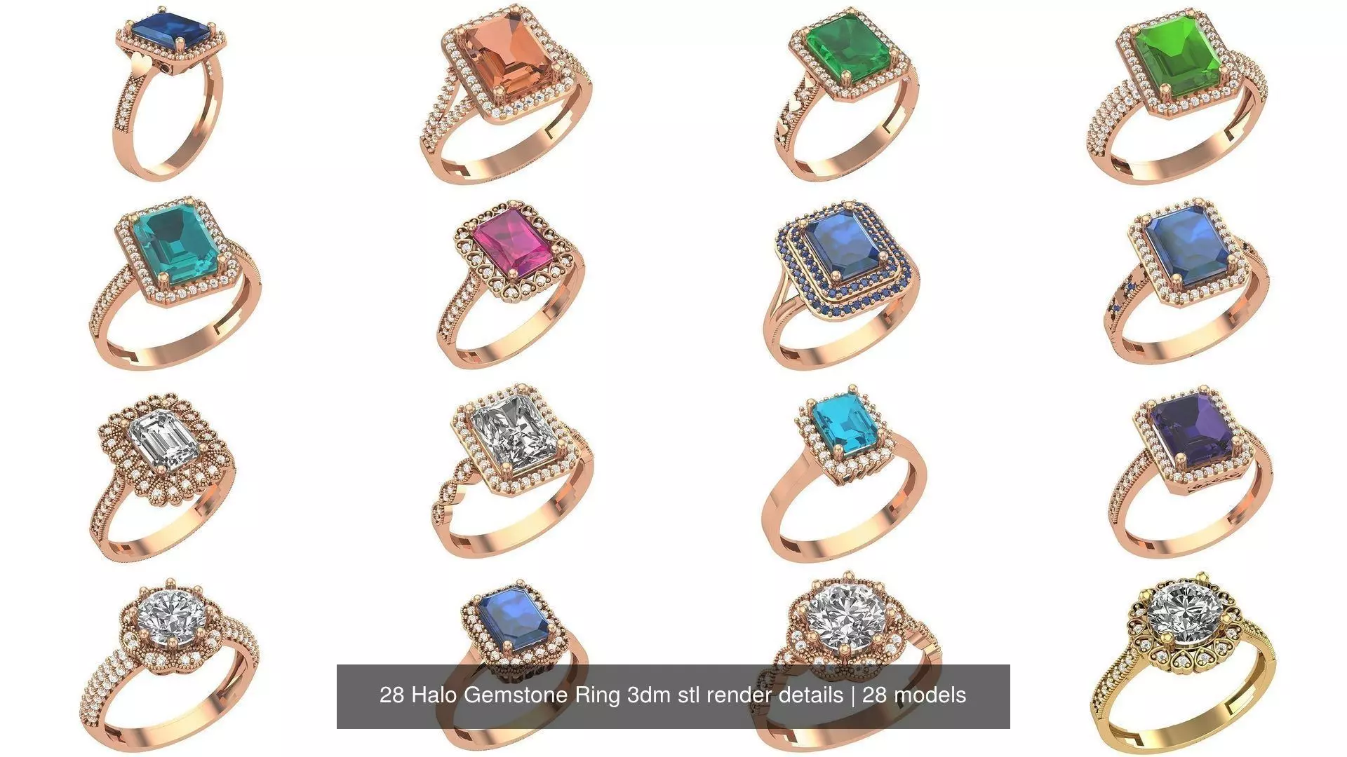 28 Halo Gemstone Ring 3dm stl render details 3D Model Collection_1