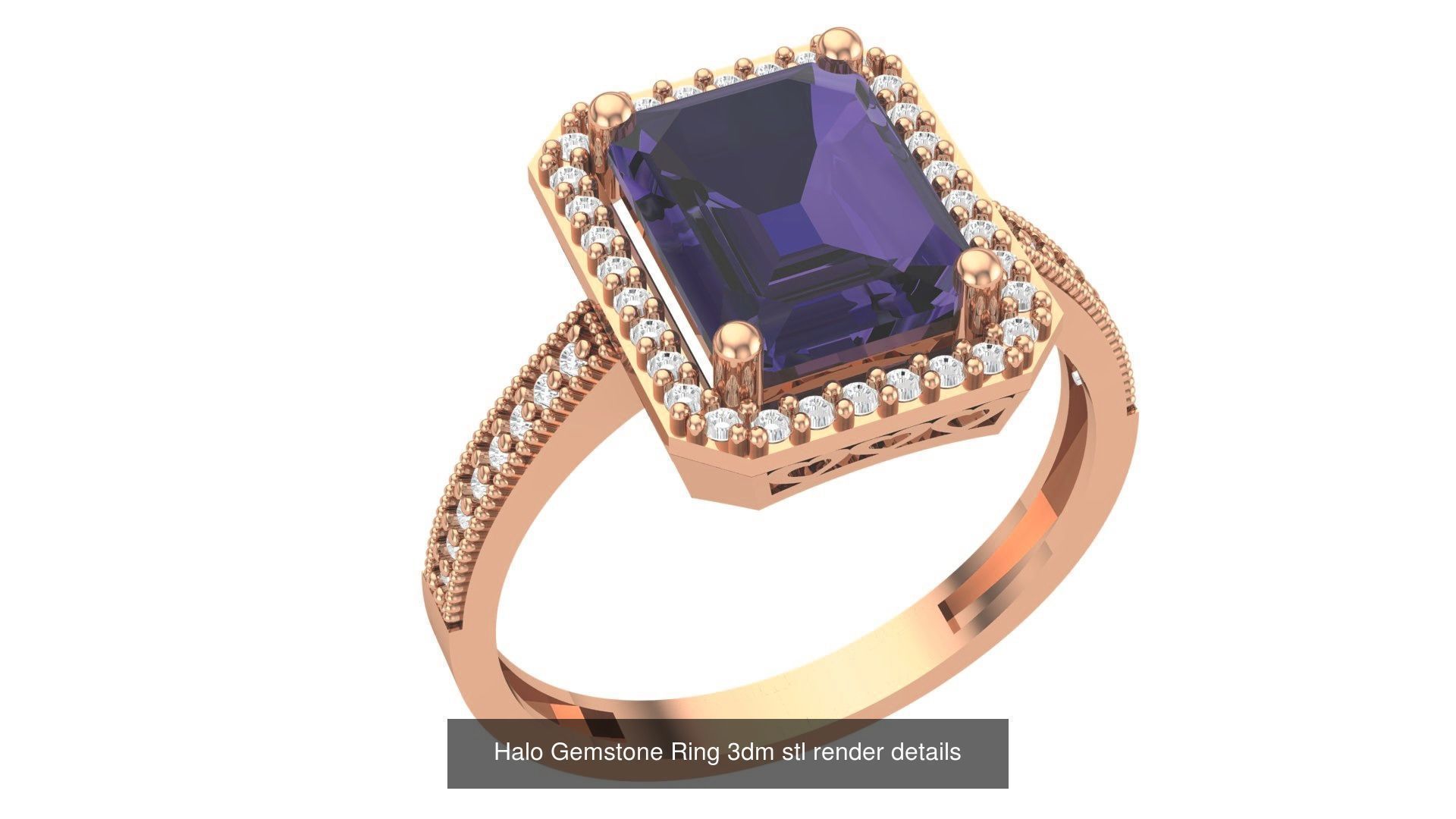 28 Halo Gemstone Ring 3dm stl render details 3D Model Collection_13