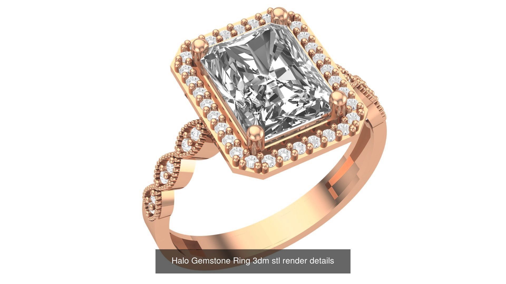 28 Halo Gemstone Ring 3dm stl render details 3D Model Collection_11