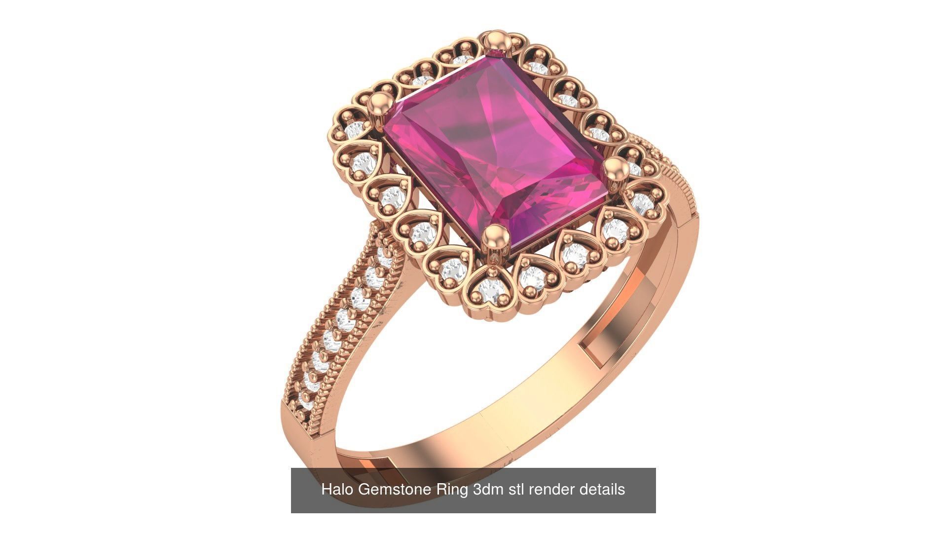 28 Halo Gemstone Ring 3dm stl render details 3D Model Collection_7