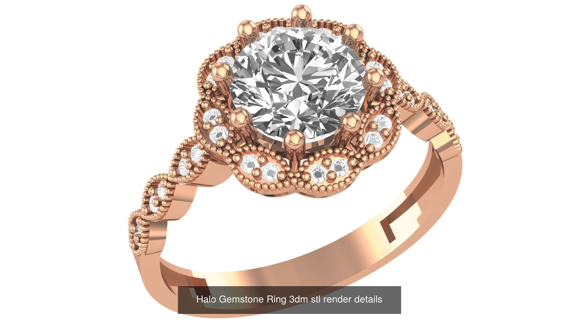 28 Halo Gemstone Ring 3dm stl render details 3D Model Collection_16