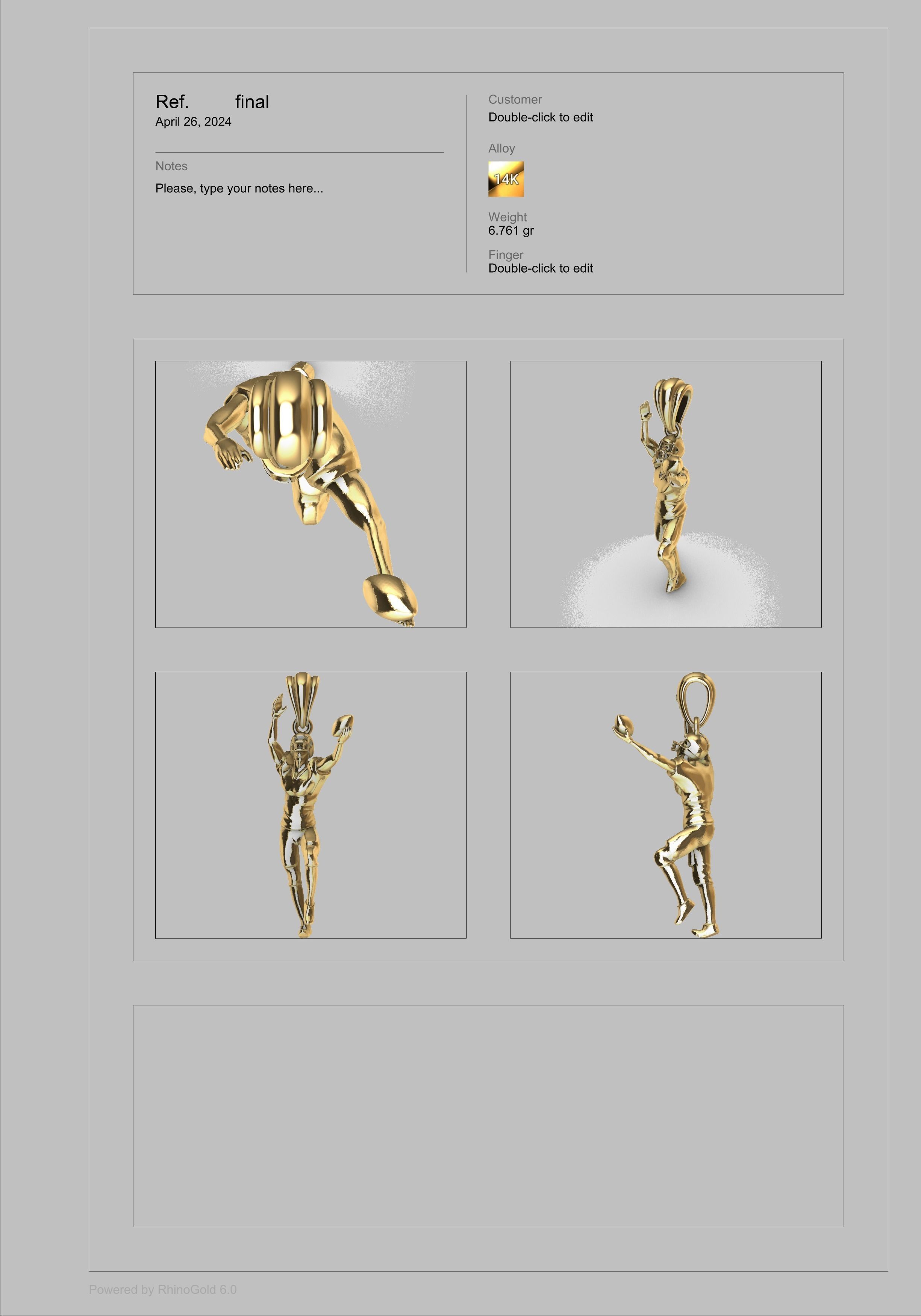 American Football Ball PLAYER Charm Pendant Necklace JEWELRY 3D print model_7