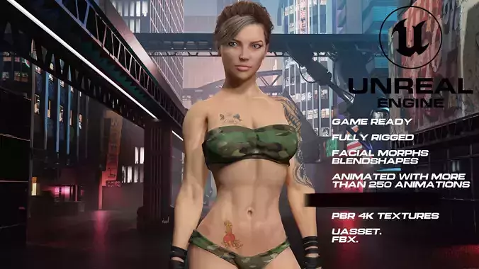Fighter girl full rigged - game ready - animated Low-poly 3D model