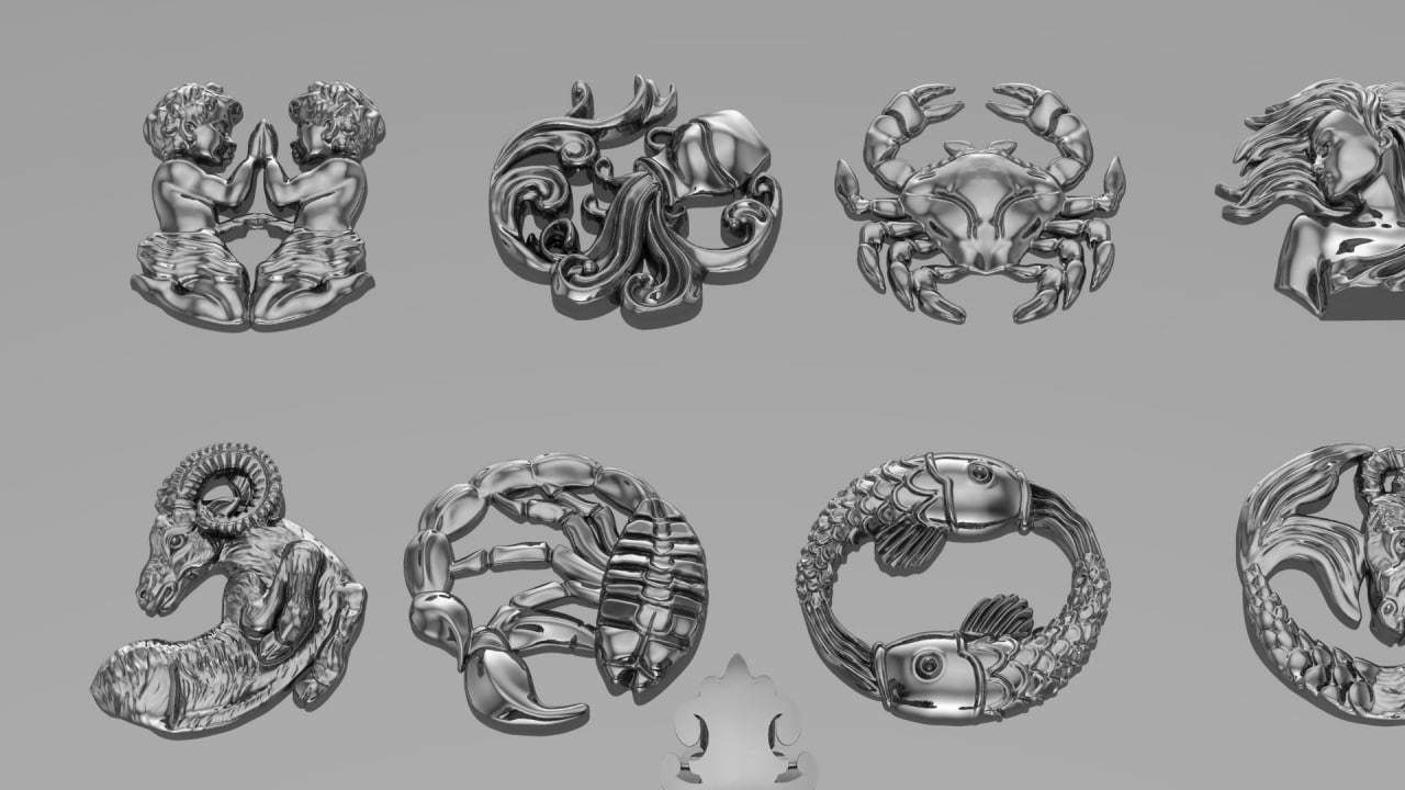 Zodiac Symbols theme 2 with 3 frame 3D print model_2