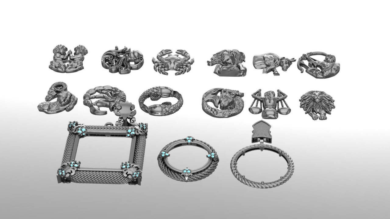 Zodiac Symbols theme 2 with 3 frame 3D print model_6