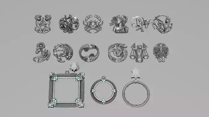 Zodiac Symbols theme 2 with 3 frame 3D print model