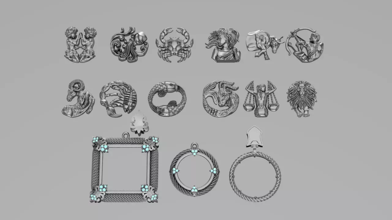 Zodiac Symbols theme 2 with 3 frame 3D print model_0