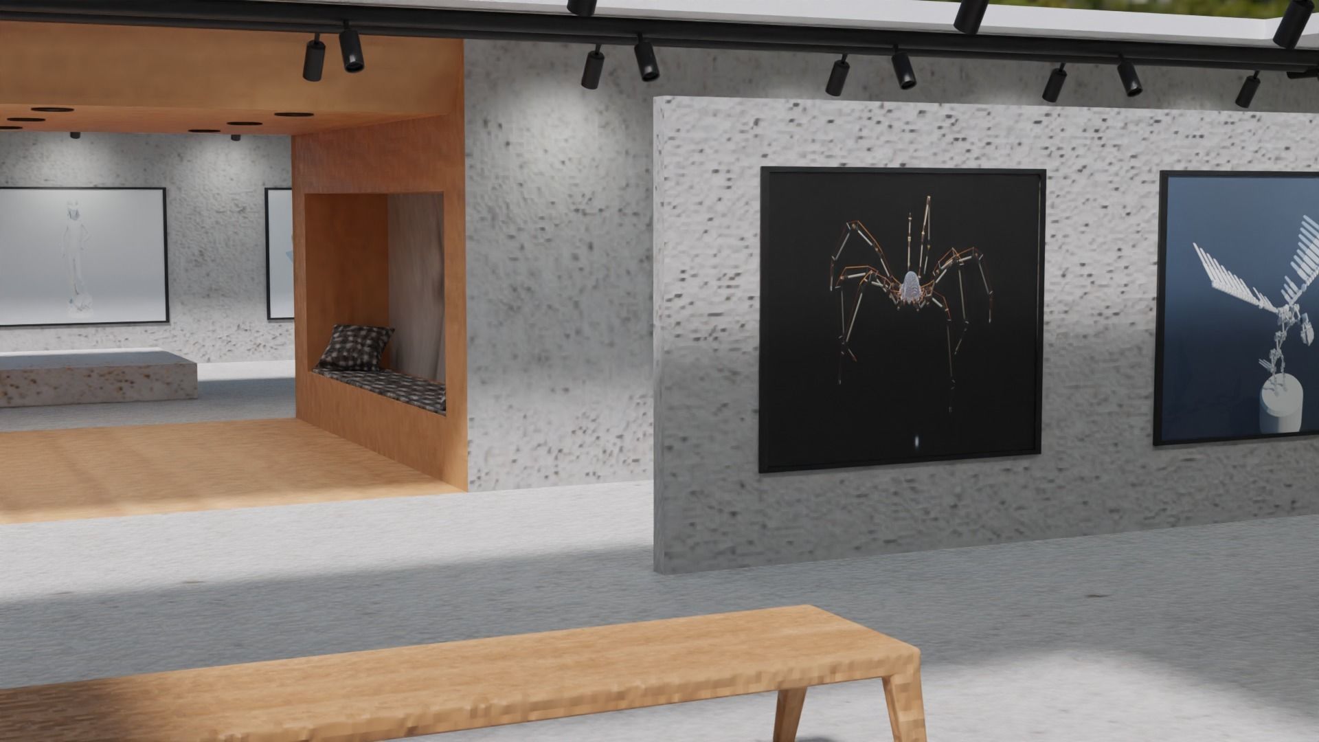 Huge Vr gallery low poly model 60 pictures174 lights 2 chair 3D model_14