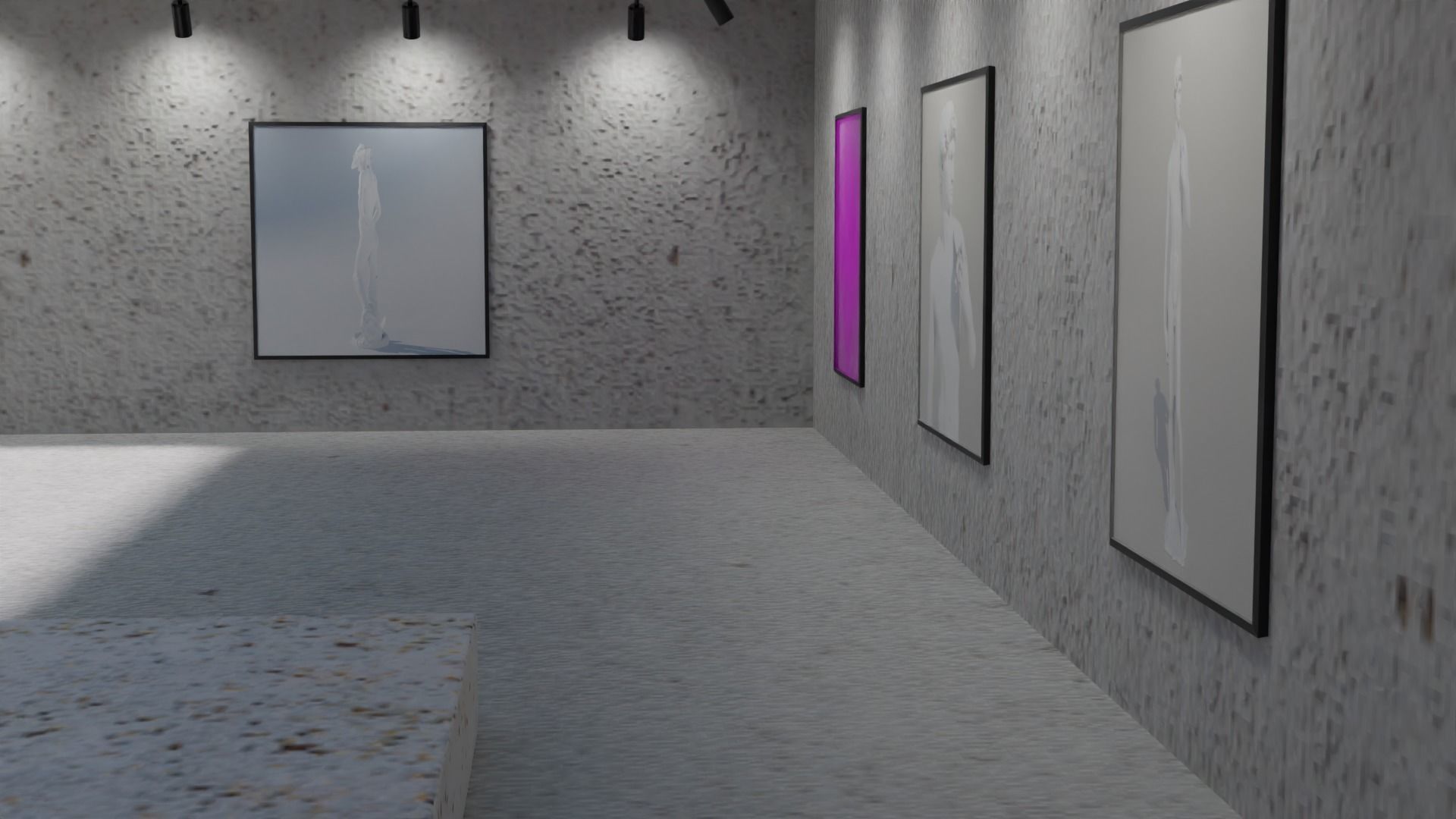 Huge Vr gallery low poly model 60 pictures174 lights 2 chair 3D model_7