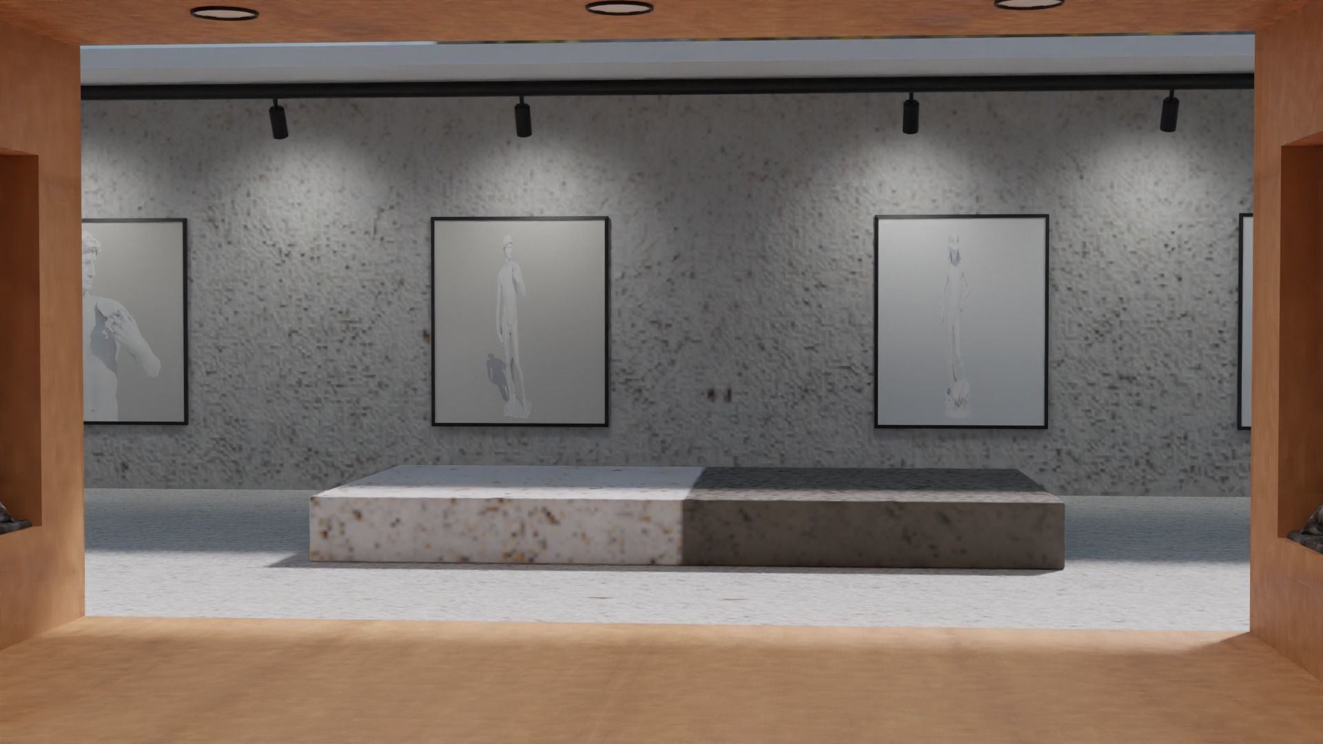 Huge Vr gallery low poly model 60 pictures174 lights 2 chair 3D model_2