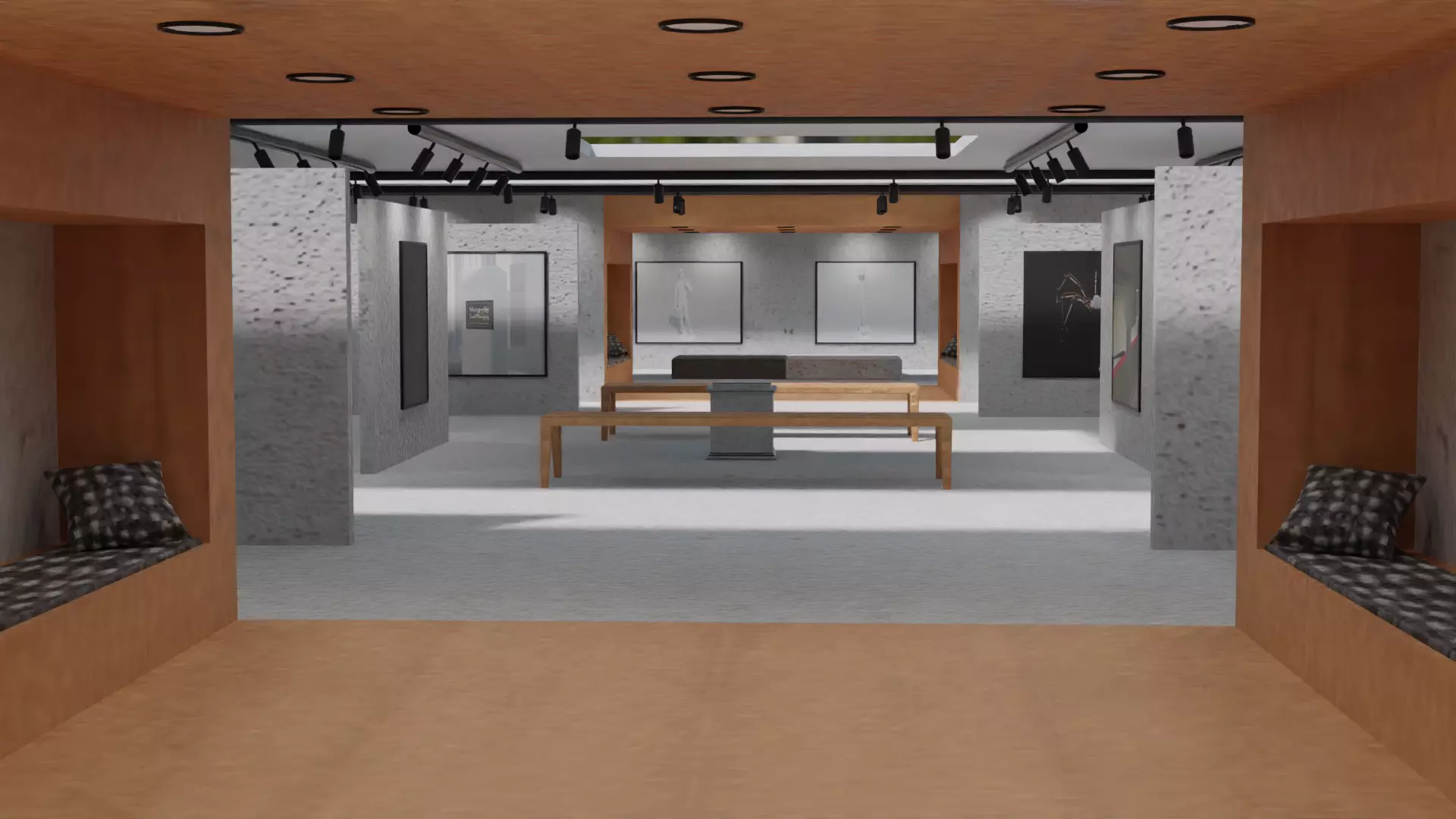 Huge Vr gallery low poly model 60 pictures174 lights 2 chair 3D model_0