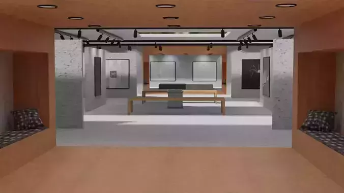 Huge Vr gallery low poly model 60 pictures174 lights 2 chair 3D model