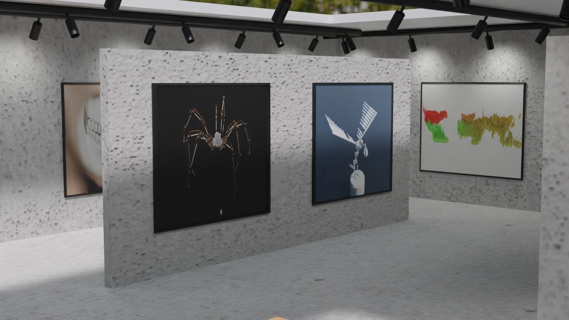 Huge Vr gallery low poly model 60 pictures174 lights 2 chair 3D model_24