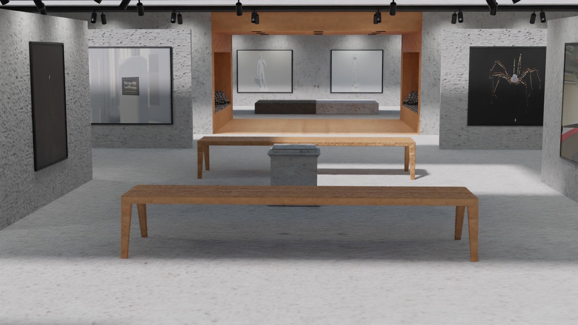 Huge Vr gallery low poly model 60 pictures174 lights 2 chair 3D model_25