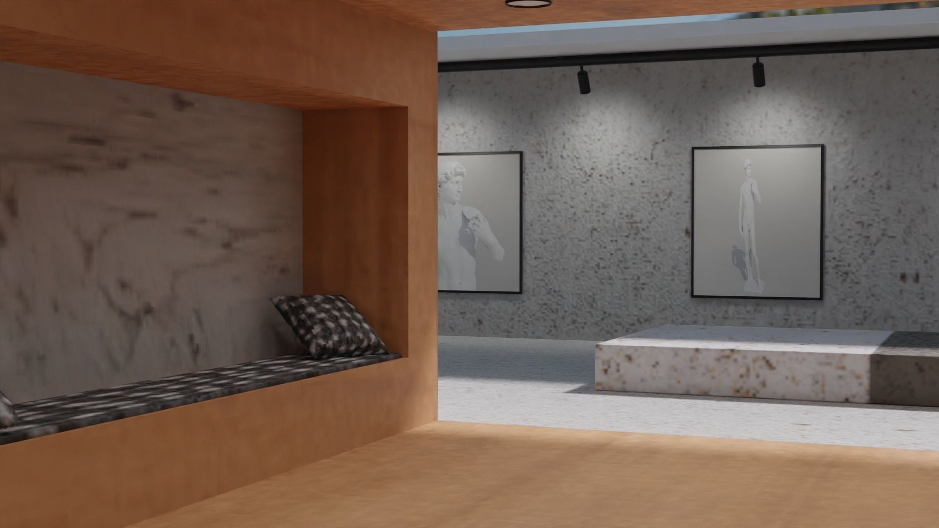 Huge Vr gallery low poly model 60 pictures174 lights 2 chair 3D model_13