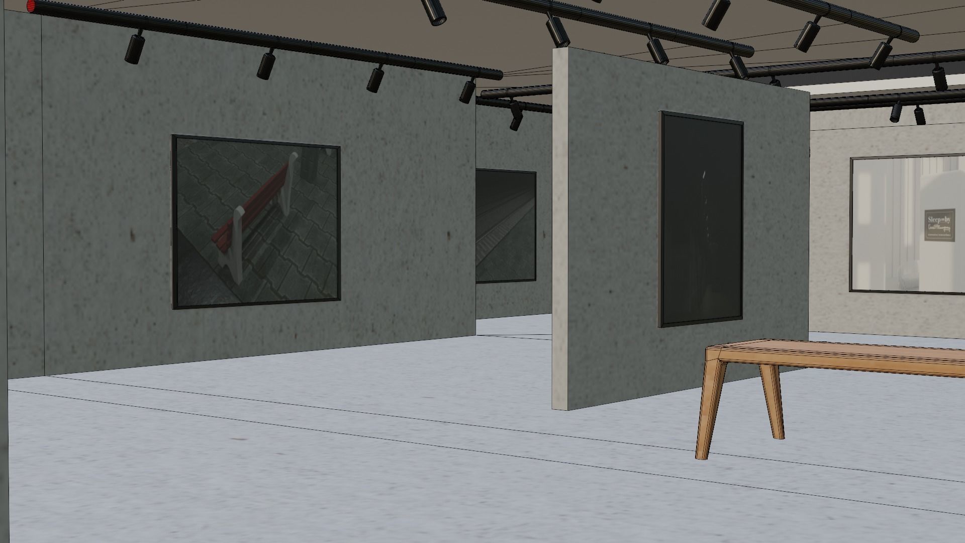 Huge Vr gallery low poly model 60 pictures174 lights 2 chair 3D model_37