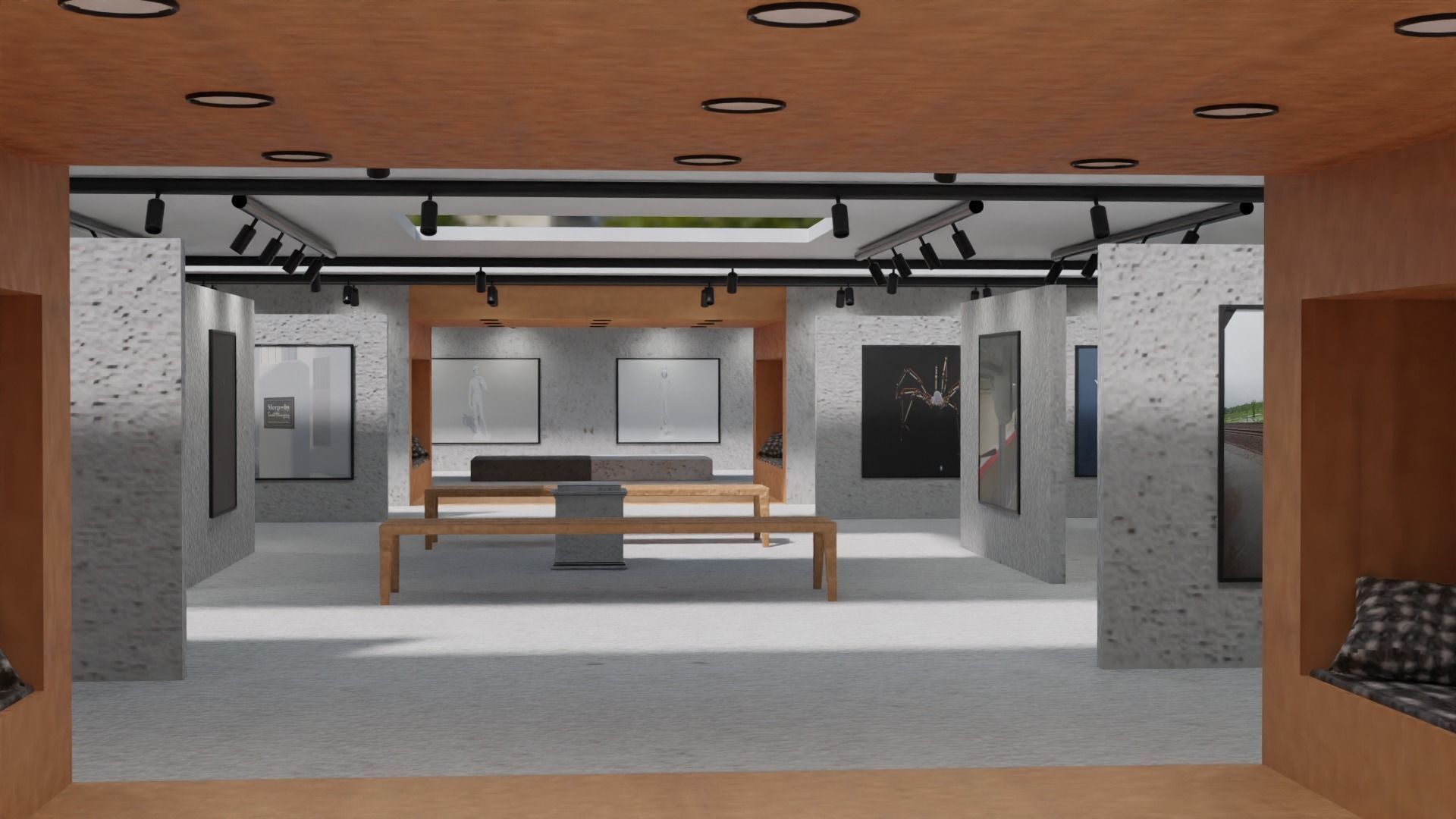 Huge Vr gallery low poly model 60 pictures174 lights 2 chair 3D model_27