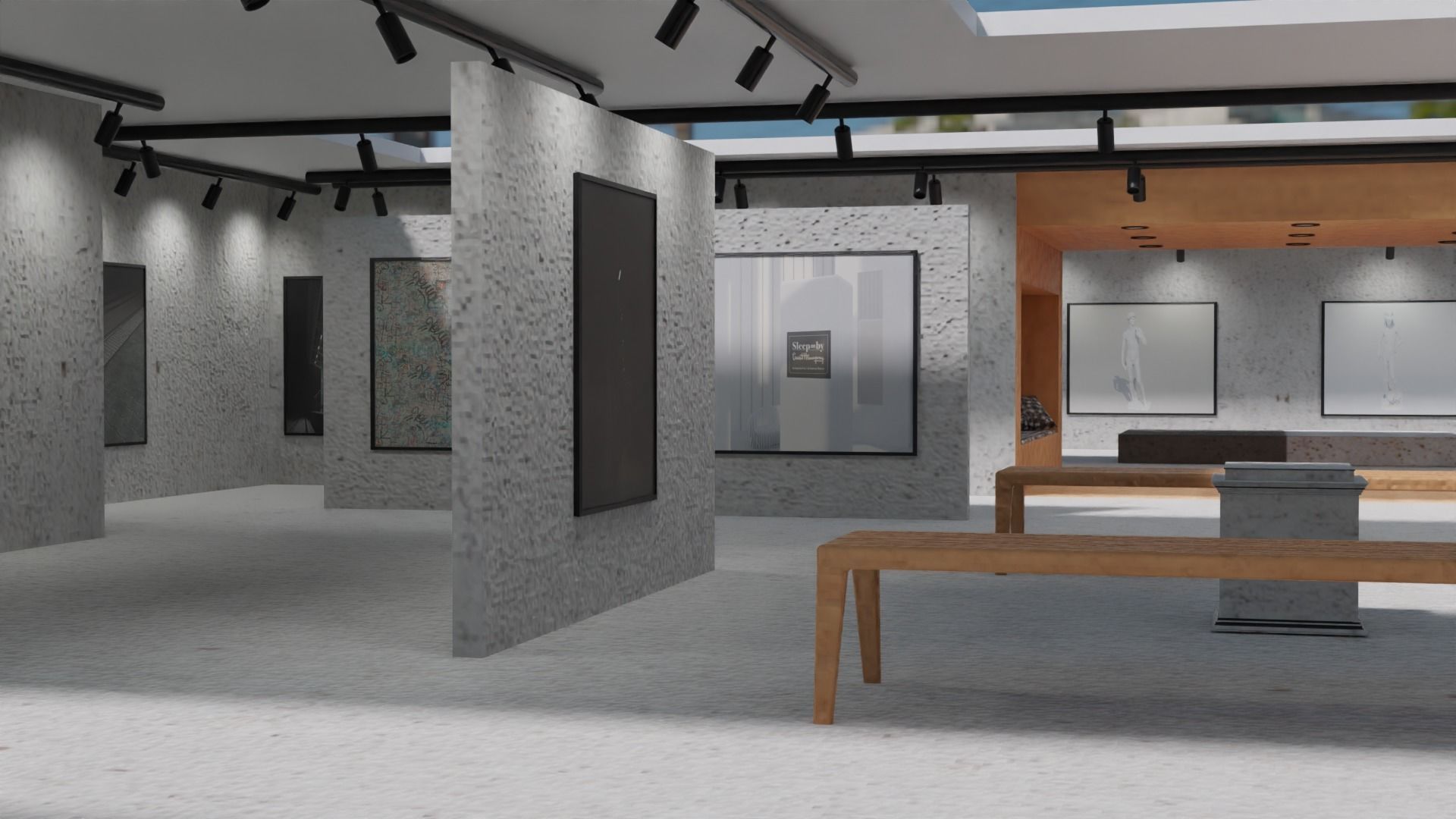 Huge Vr gallery low poly model 60 pictures174 lights 2 chair 3D model_29