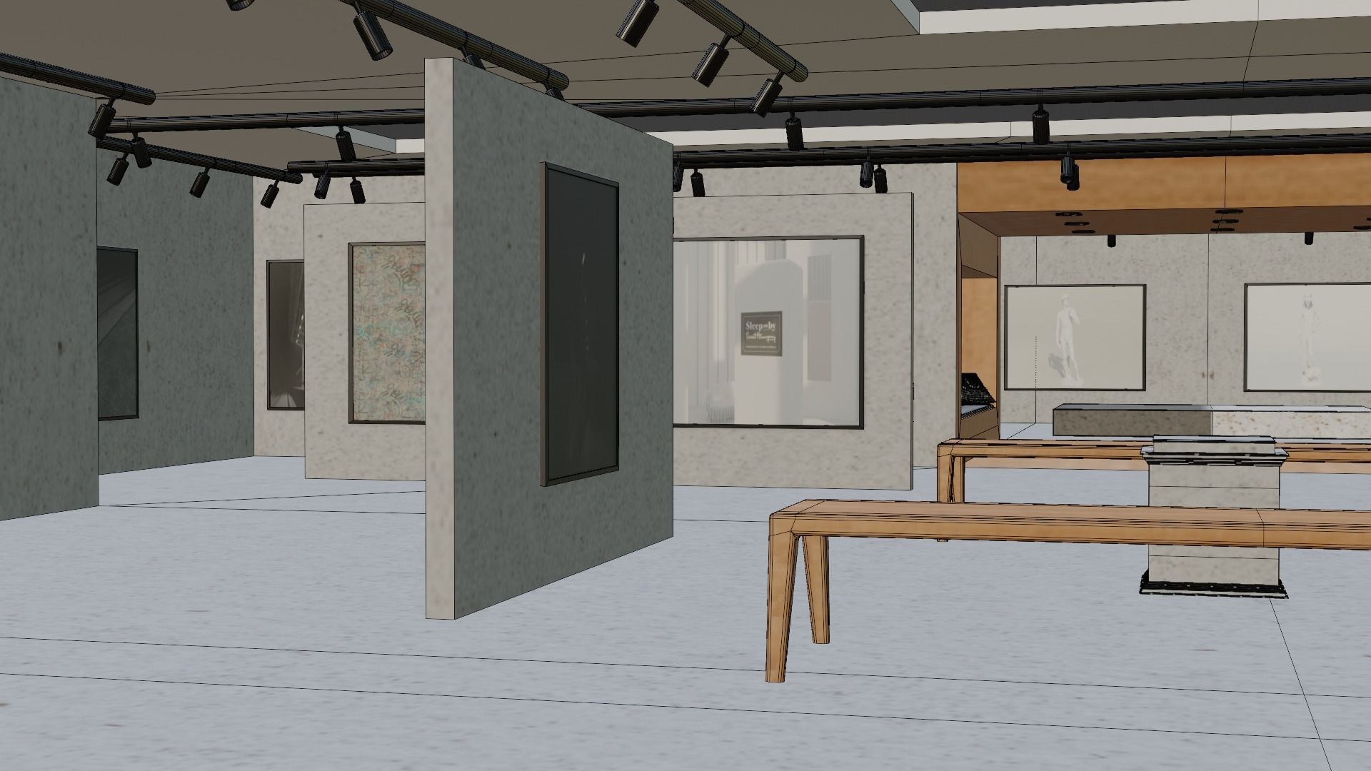 Huge Vr gallery low poly model 60 pictures174 lights 2 chair 3D model_32