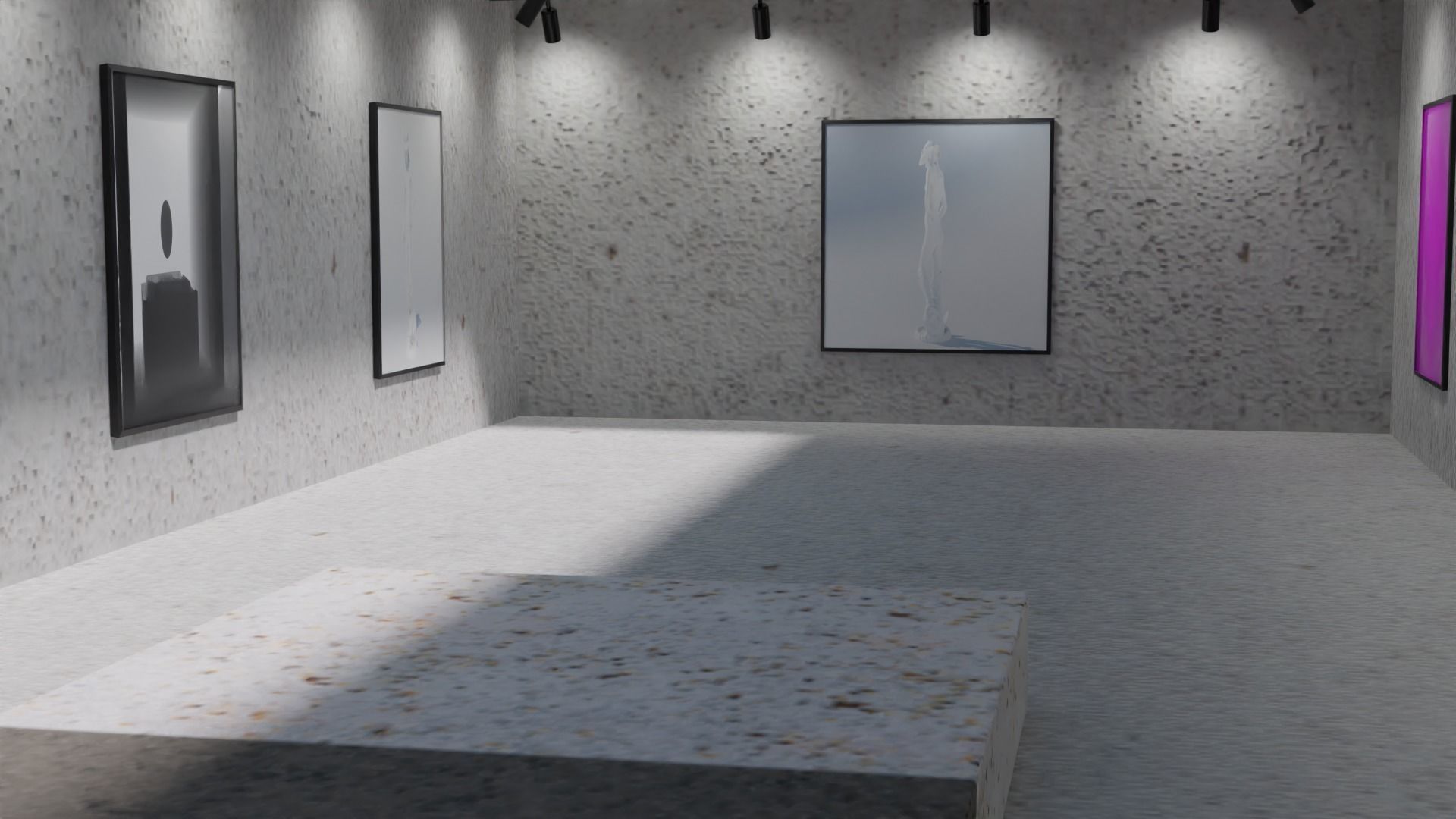 Huge Vr gallery low poly model 60 pictures174 lights 2 chair 3D model_9