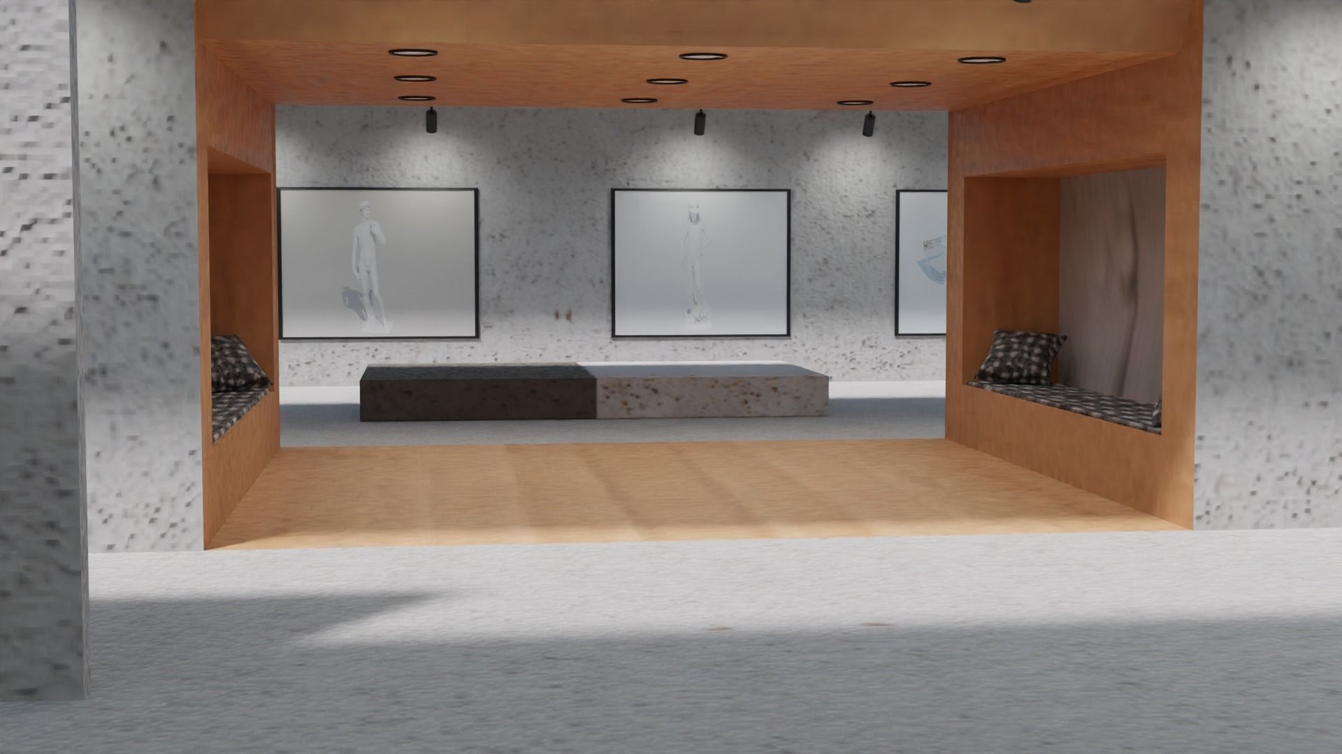 Huge Vr gallery low poly model 60 pictures174 lights 2 chair 3D model_21