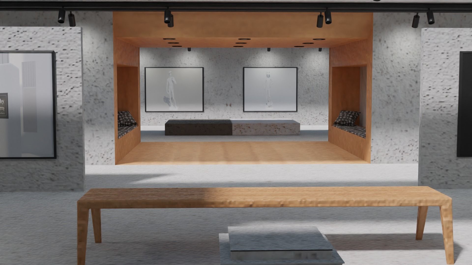 Huge Vr gallery low poly model 60 pictures174 lights 2 chair 3D model_1