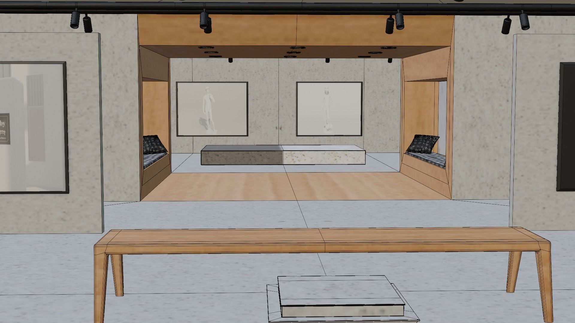 Huge Vr gallery low poly model 60 pictures174 lights 2 chair 3D model_44