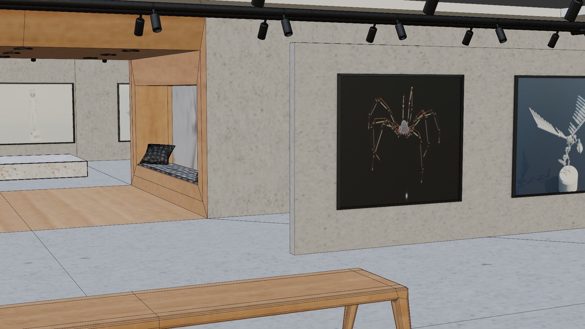 Huge Vr gallery low poly model 60 pictures174 lights 2 chair 3D model_43