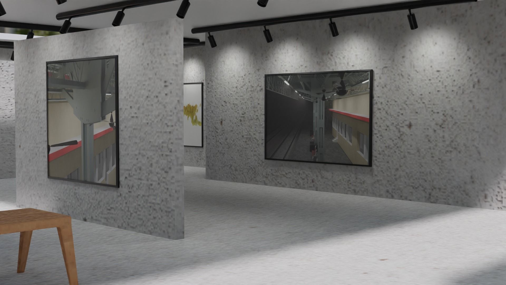 Huge Vr gallery low poly model 60 pictures174 lights 2 chair 3D model_3