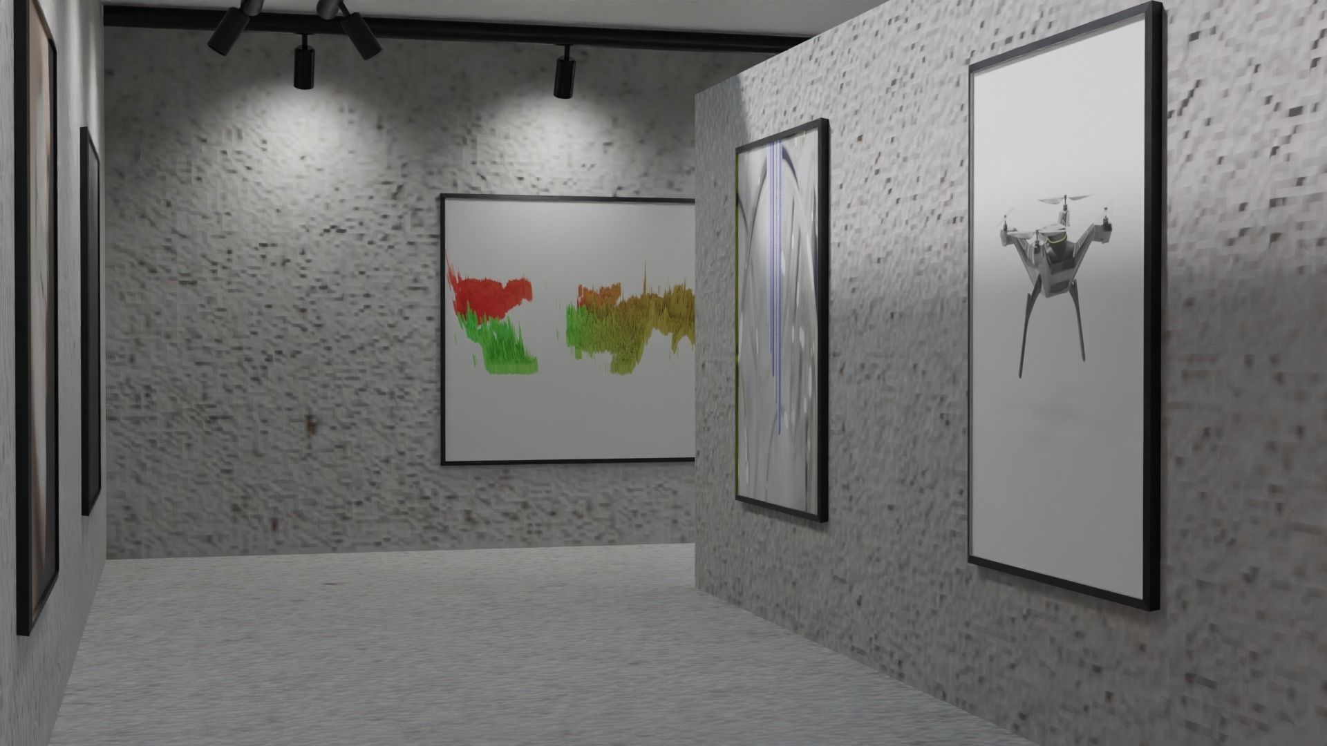 Huge Vr gallery low poly model 60 pictures174 lights 2 chair 3D model_6