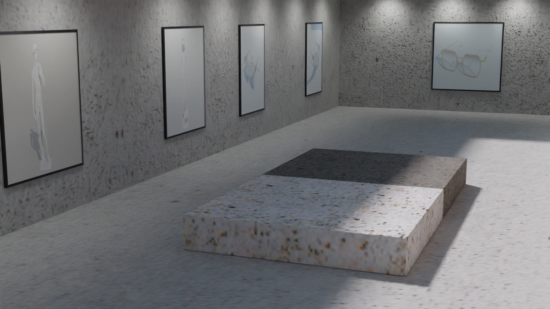 Huge Vr gallery low poly model 60 pictures174 lights 2 chair 3D model_16