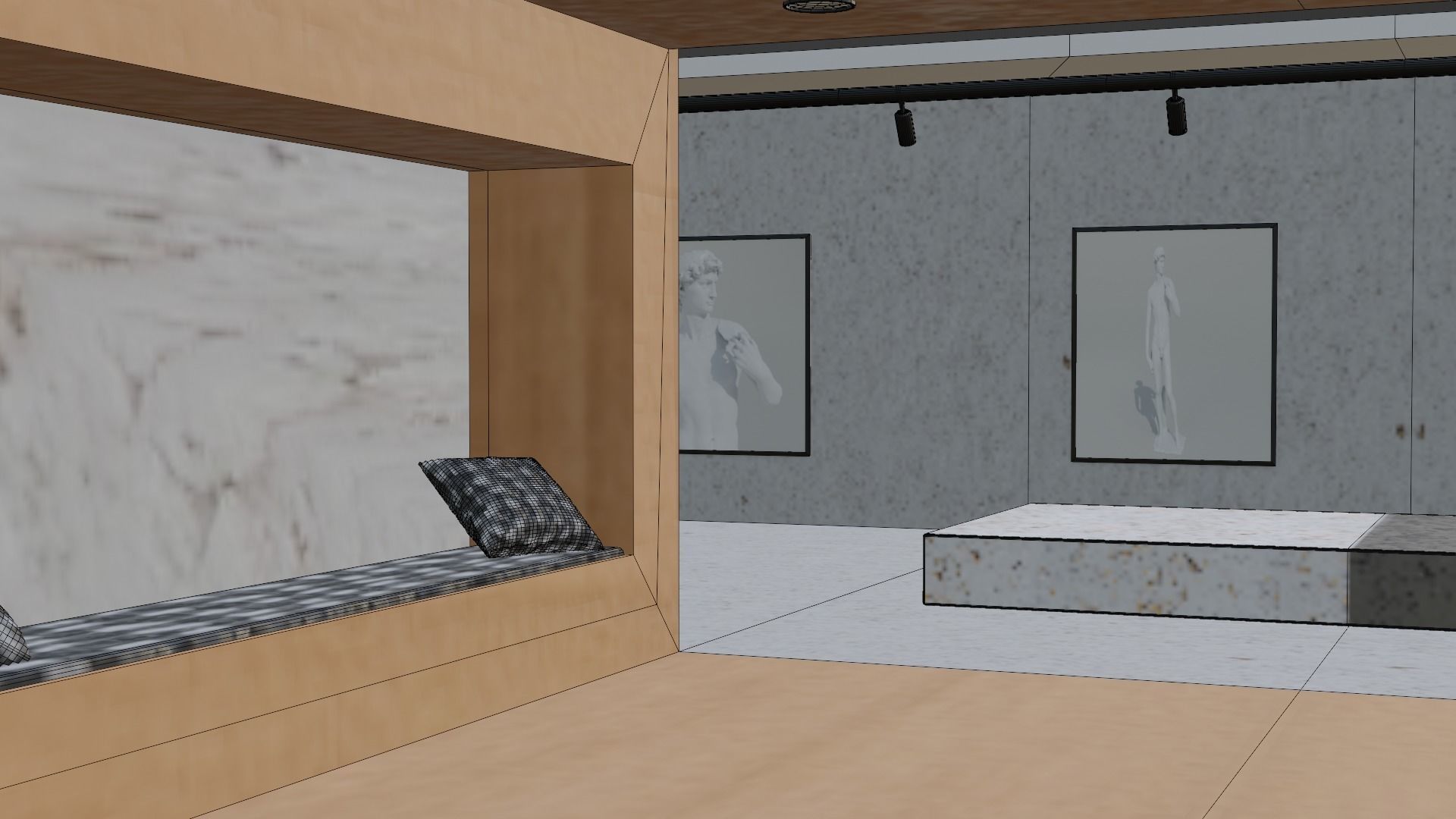 Huge Vr gallery low poly model 60 pictures174 lights 2 chair 3D model_33