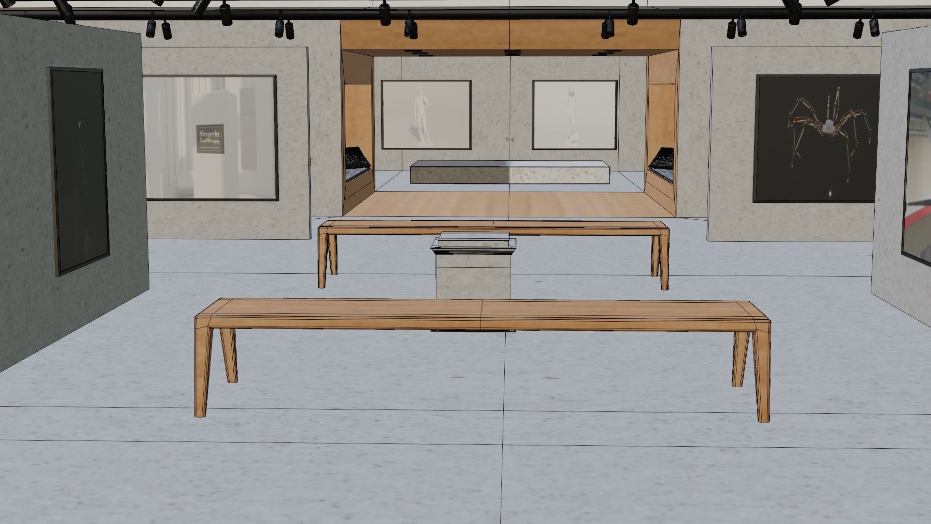 Huge Vr gallery low poly model 60 pictures174 lights 2 chair 3D model_50