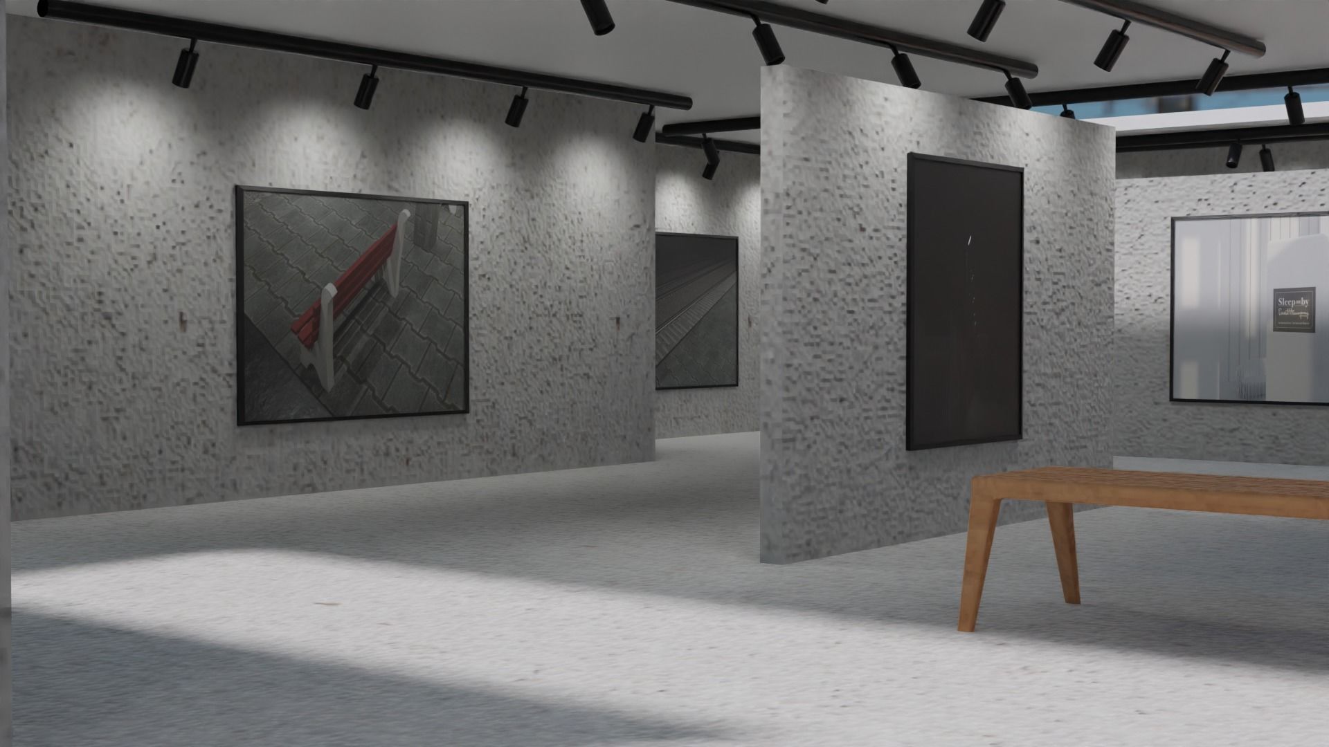 Huge Vr gallery low poly model 60 pictures174 lights 2 chair 3D model_4