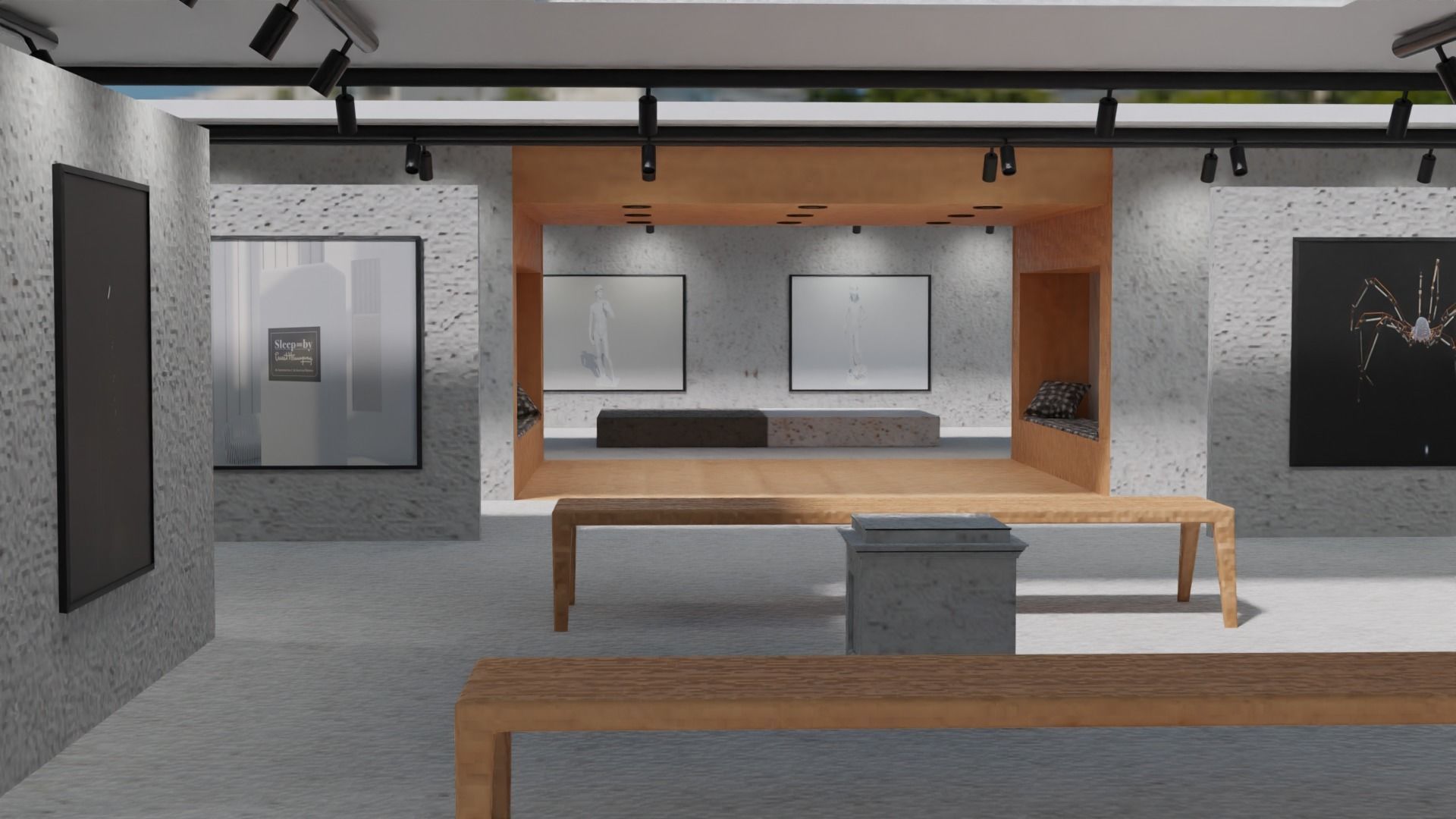 Huge Vr gallery low poly model 60 pictures174 lights 2 chair 3D model_11