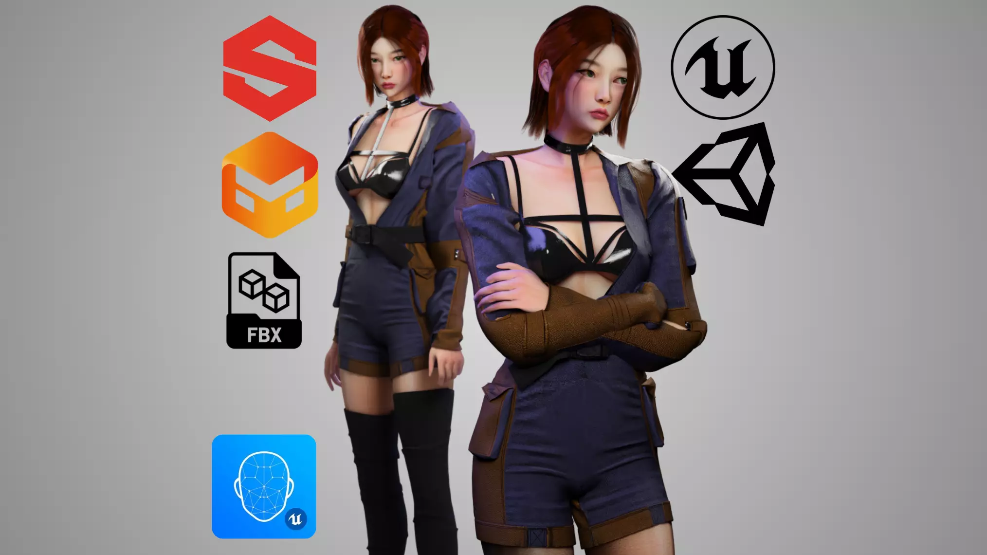 futuristic Woman - GameReady Low-poly 3D model_0