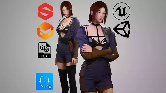 futuristic Woman - GameReady Low-poly 3D model