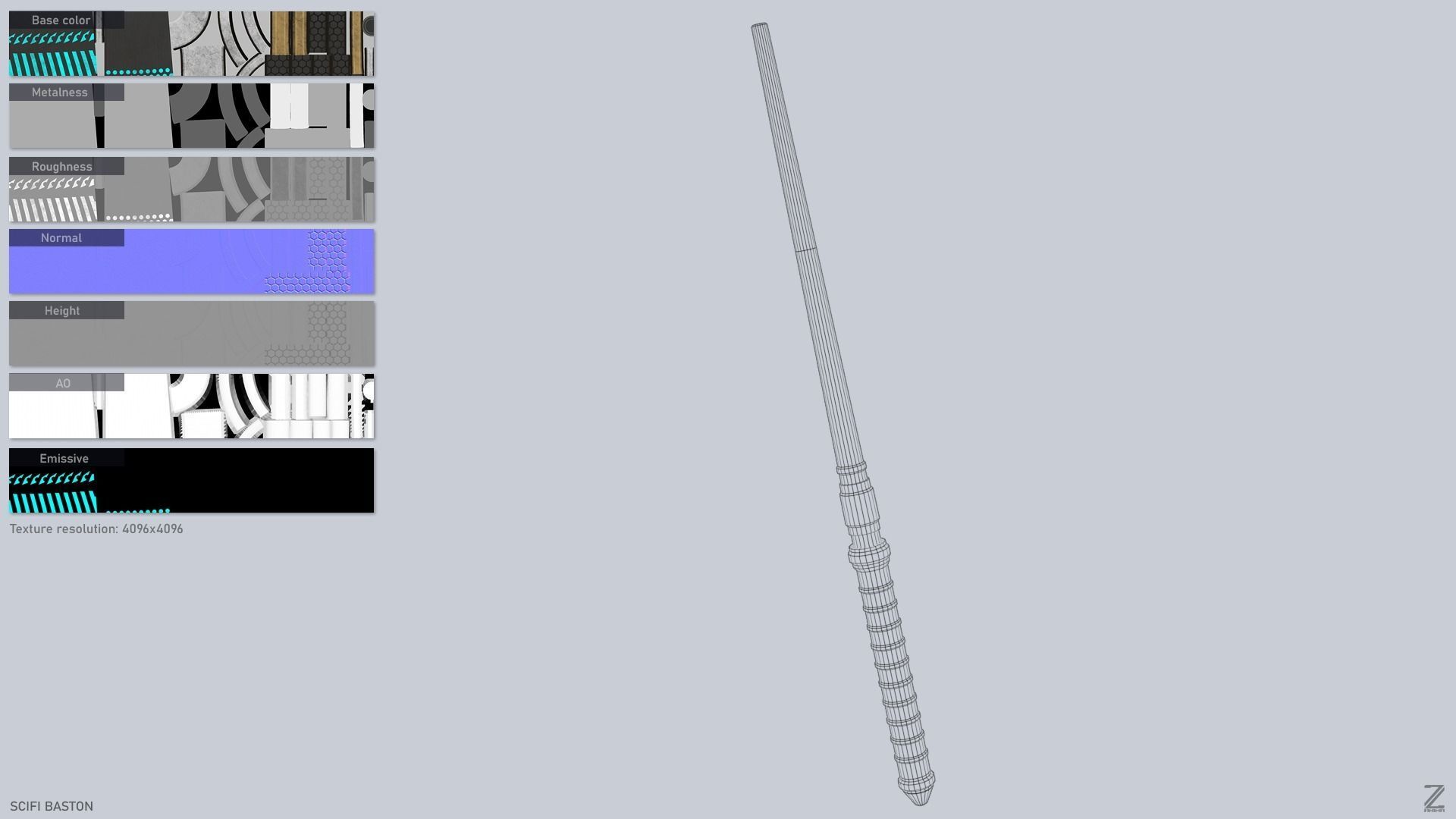 Sci fi baston Low-poly 3D model_3