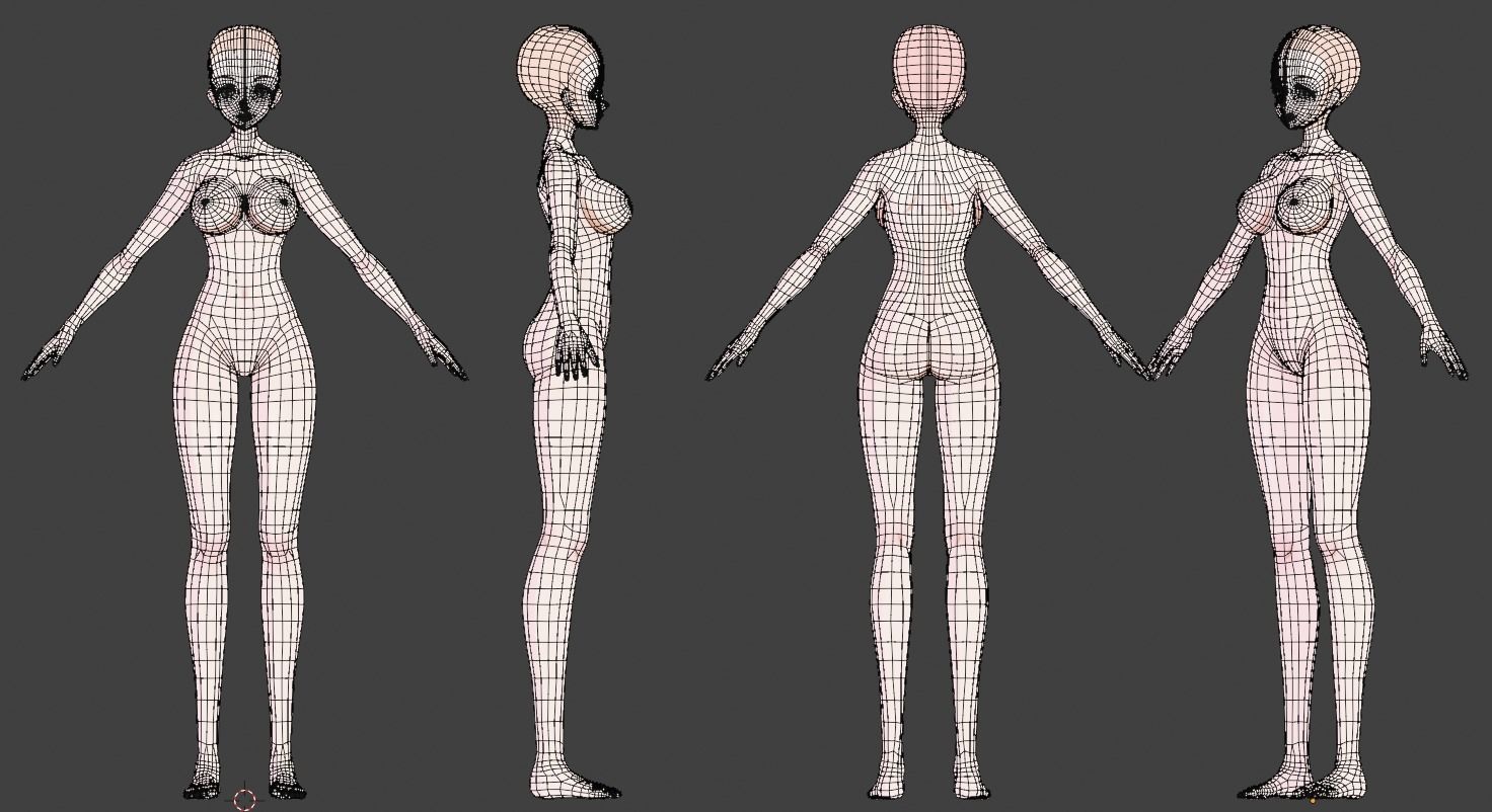 Anime Female Adult Base Model Low-poly 3D model_4