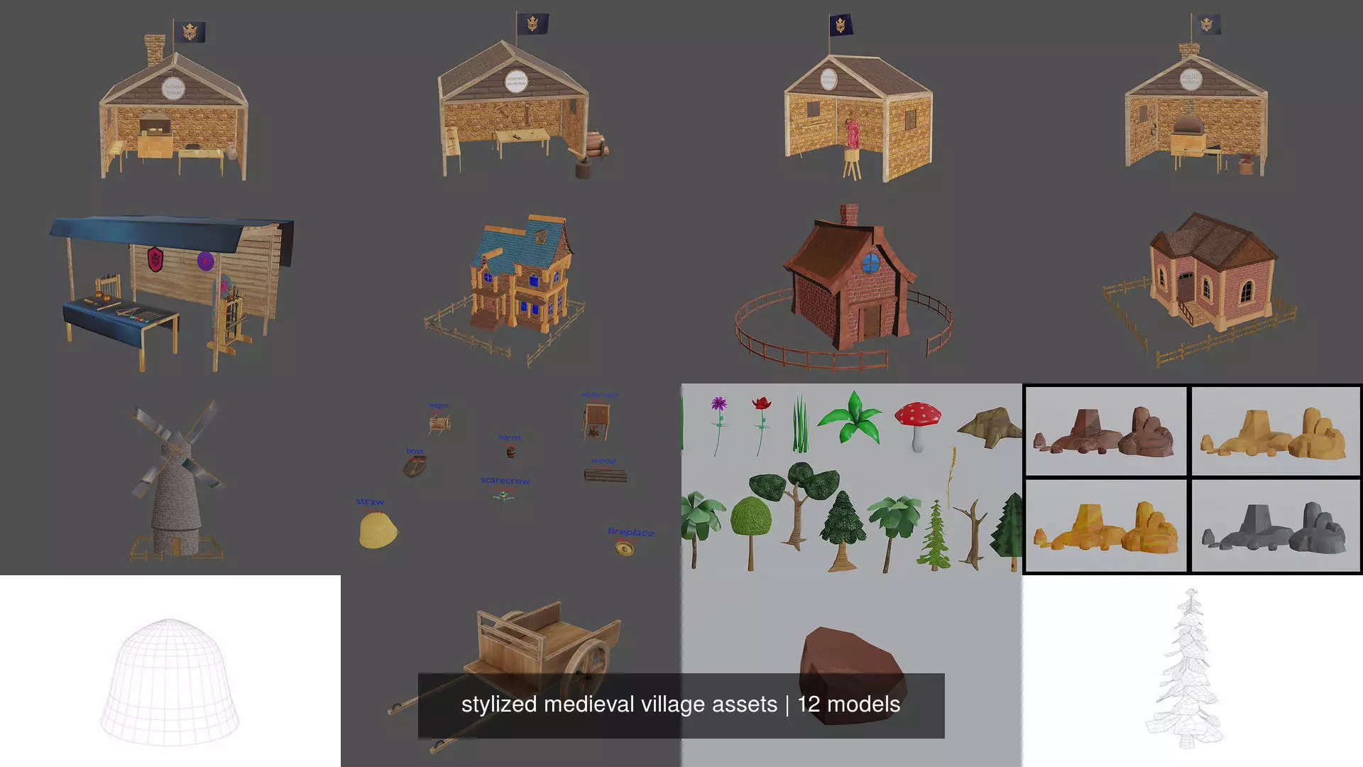 stylized medieval village assets 3D Model Collection_0